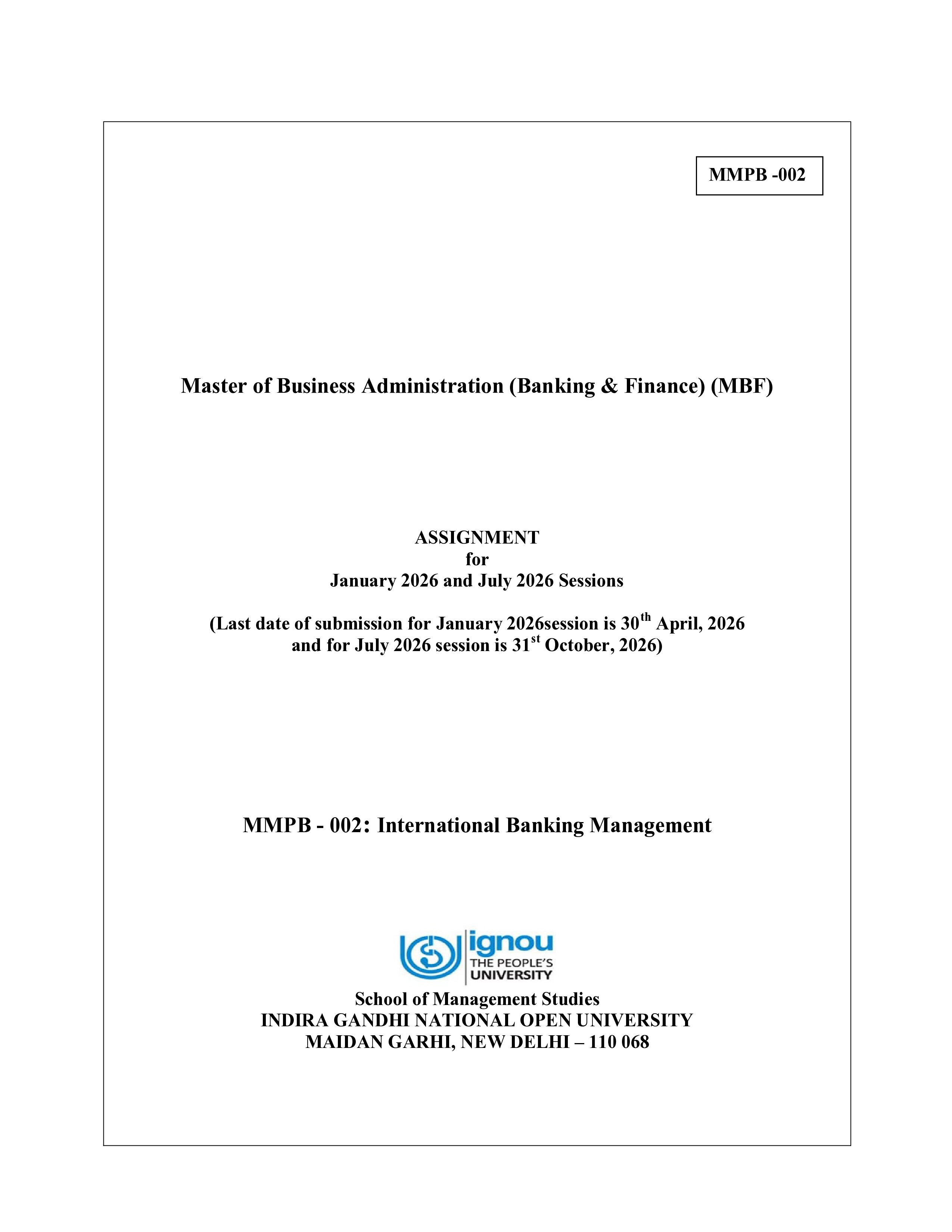 IGNOU MMPB 002 Solved Assignment 2026-26 – International Banking Management (English) | IGNOU Students Portal