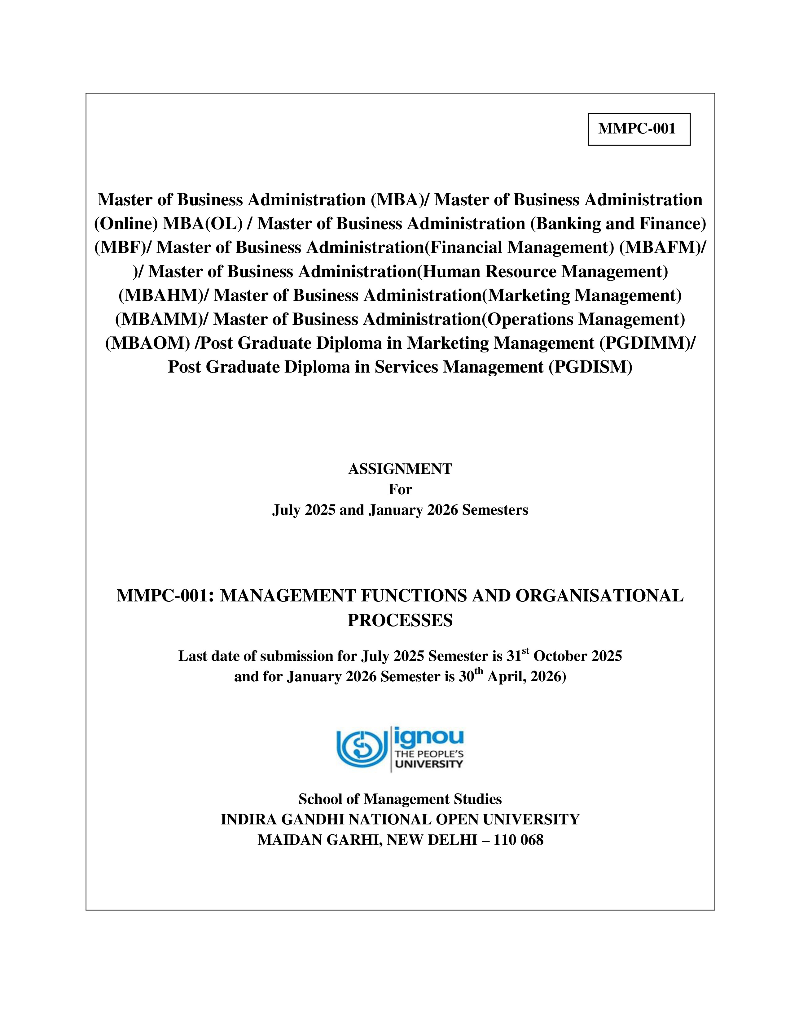 IGNOU MMPC 001 Solved Assignment 2025-2026 – (English) | IGNOU Students Portal