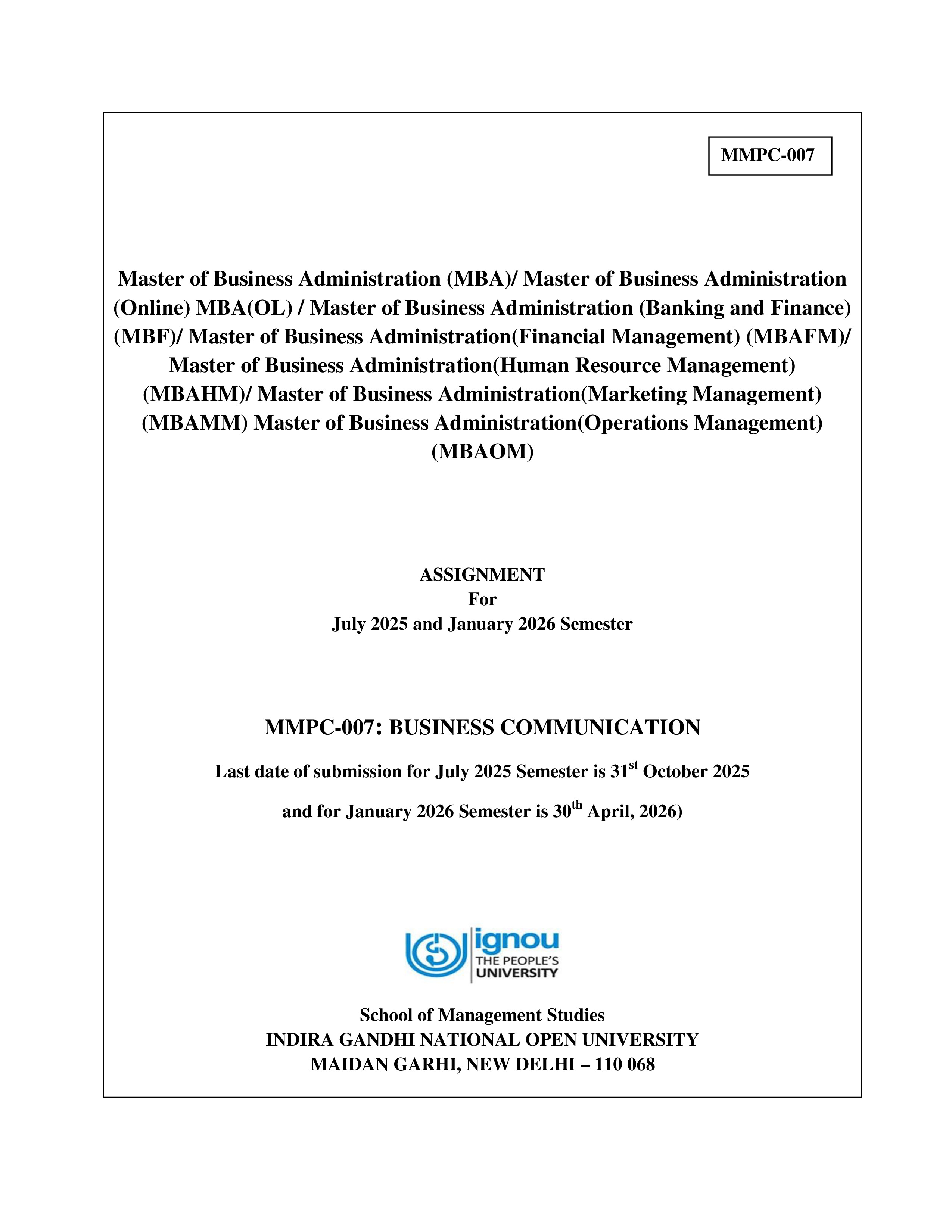 IGNOU MMPC 007 Solved Assignment 2025-2026 – Business Communication (English) | IGNOU Students Portal