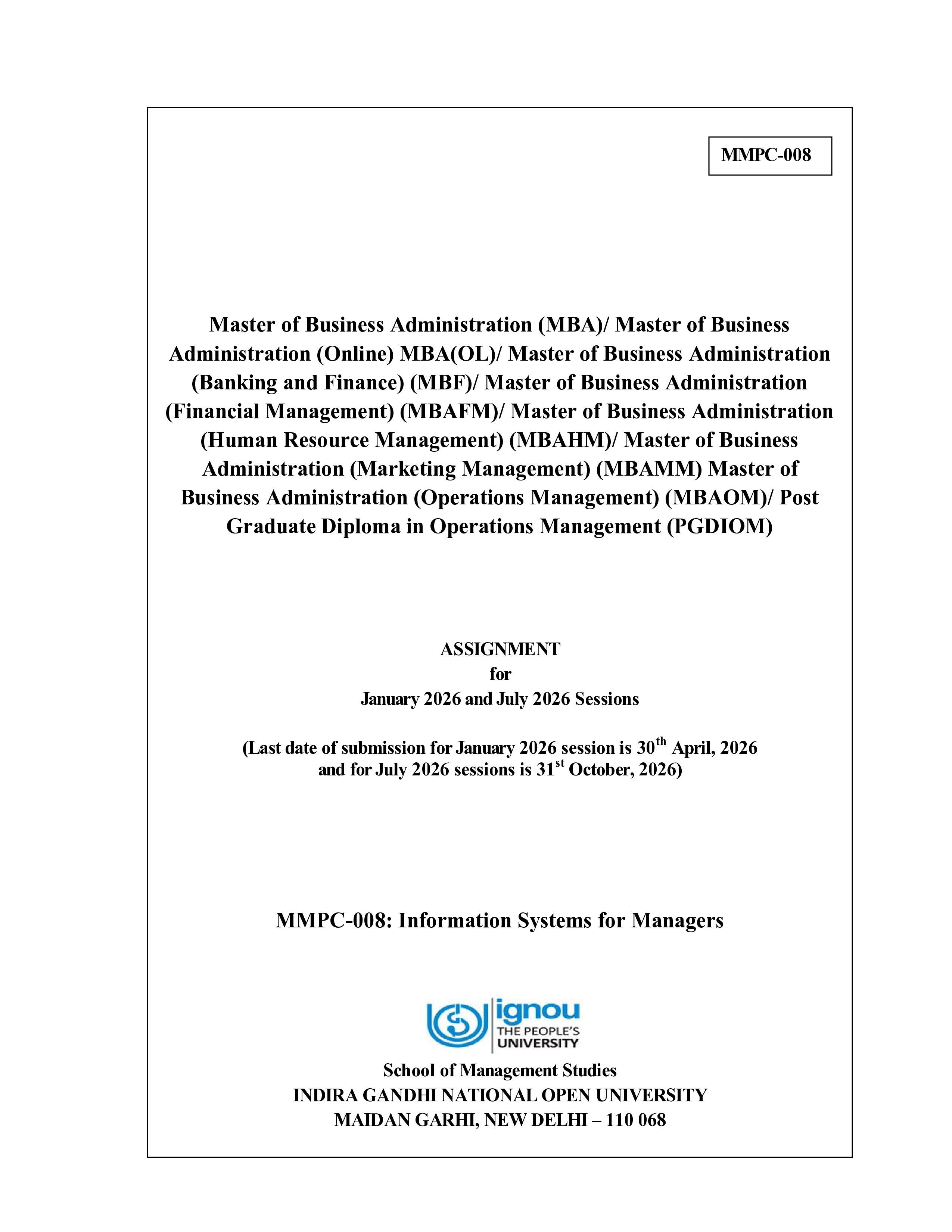 IGNOU MMPC 008 Solved Assignment 2026-26 – Information Systems for Managers (English) | IGNOU Students Portal