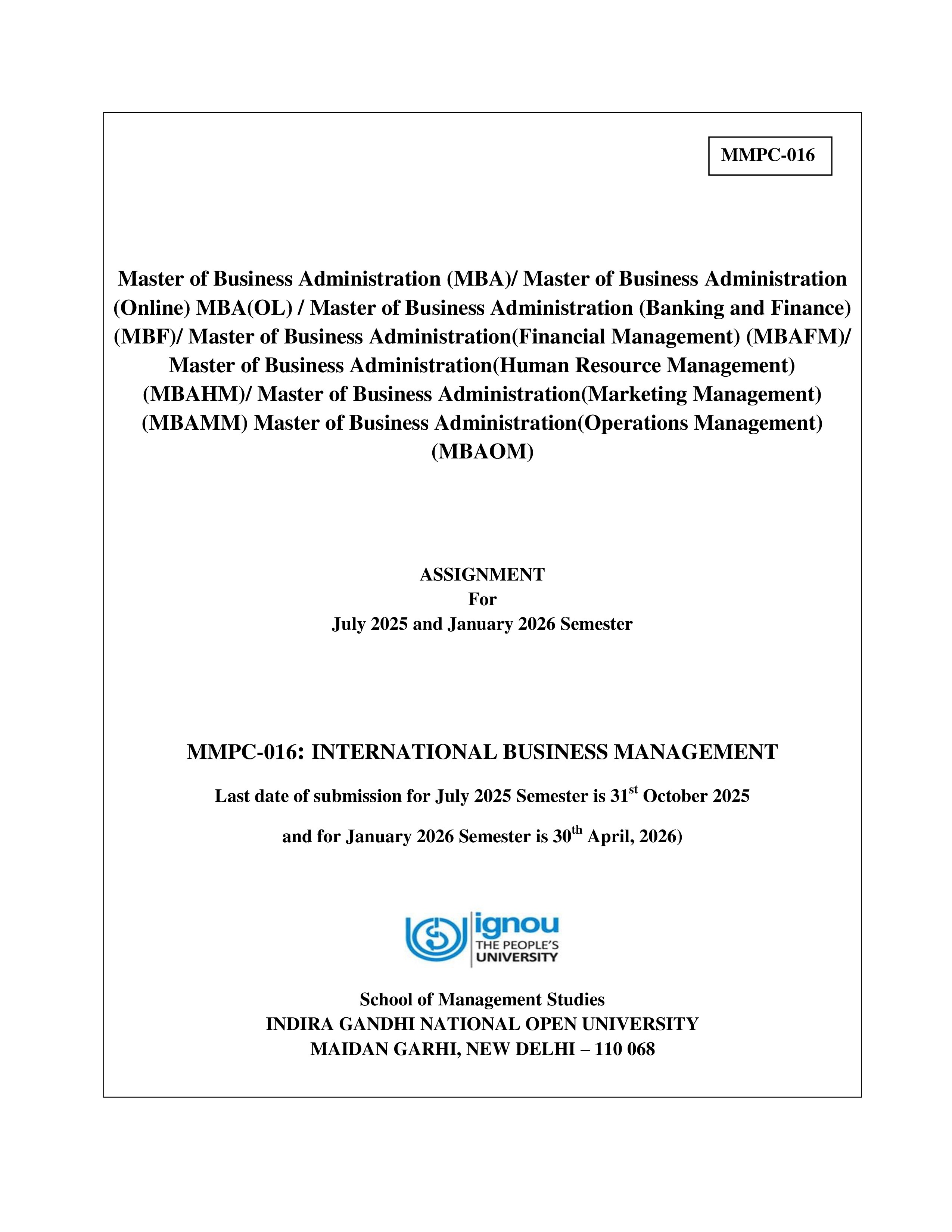 IGNOU MMPC 016 Solved Assignment 2025-2026 – International Business Management (English) | IGNOU Students Portal