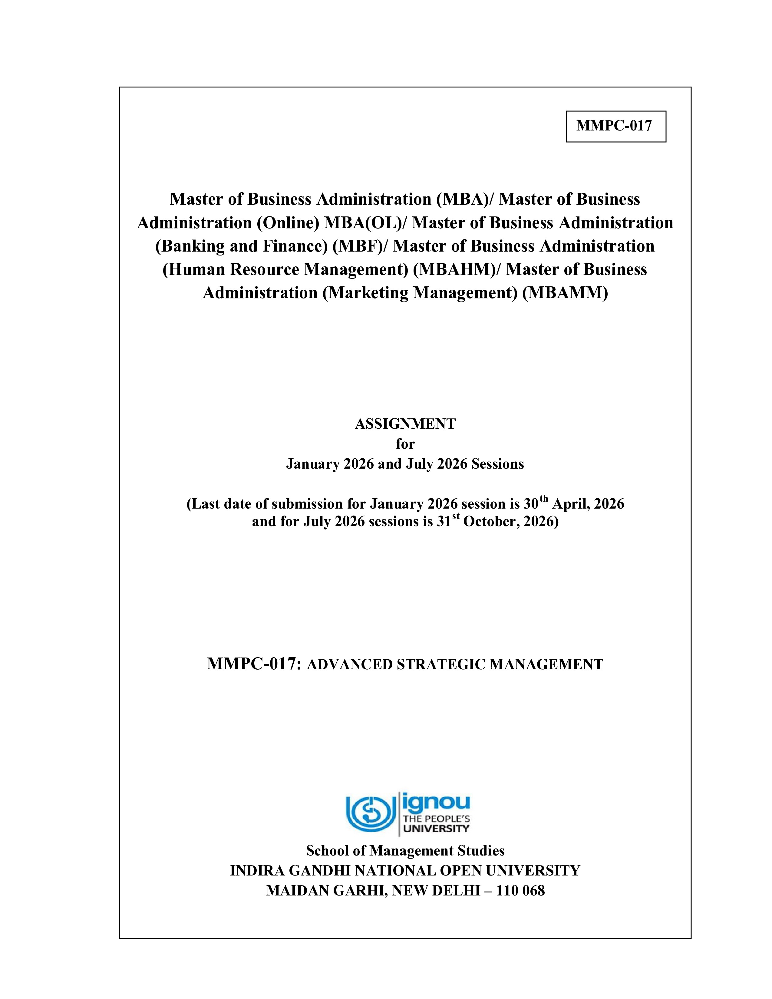 IGNOU MMPC 017 Solved Assignment 2026-26 – Advanced Strategic Management (English) | IGNOU Students Portal