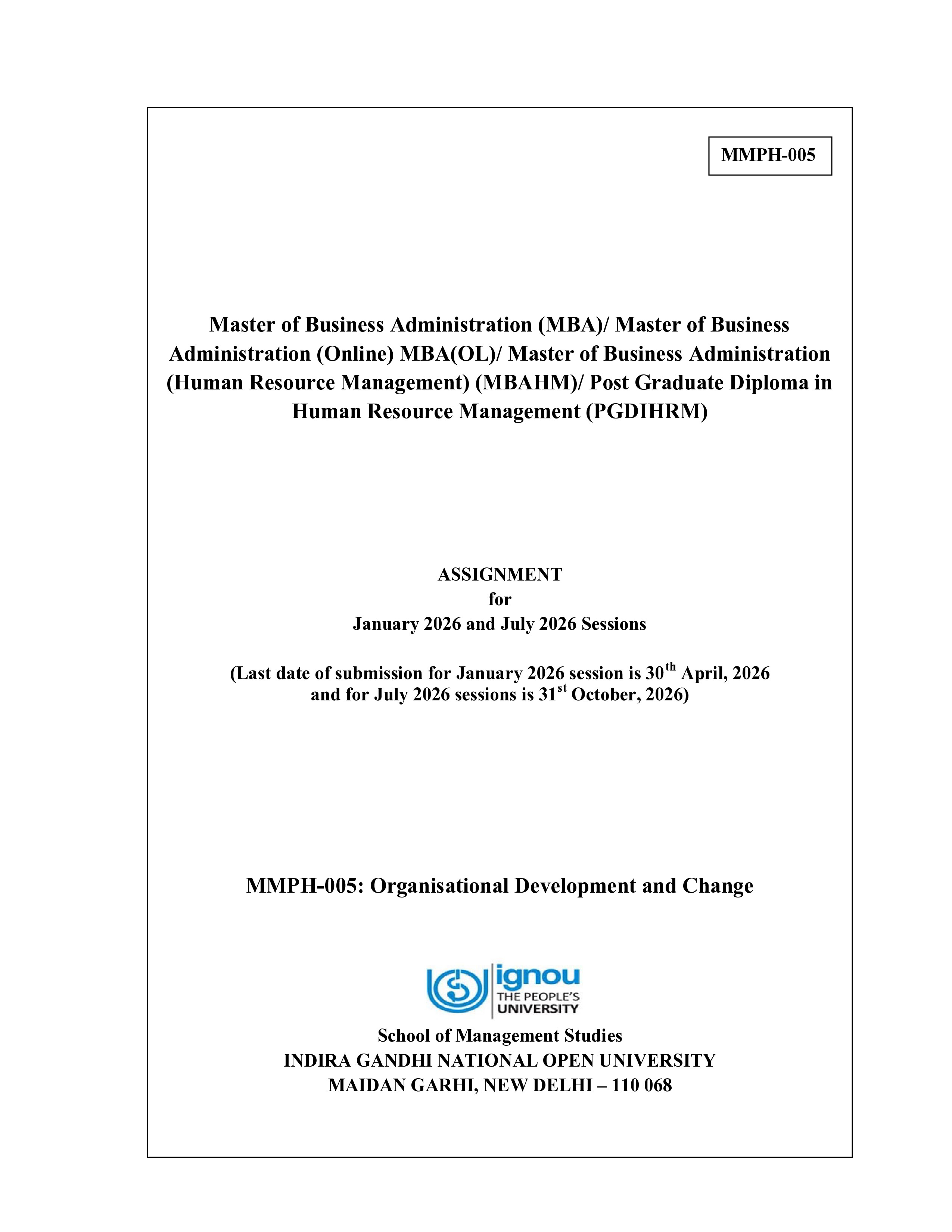 IGNOU MMPH 005 Solved Assignment 2026-26 – Organisational Development and Change (English) | IGNOU Students Portal
