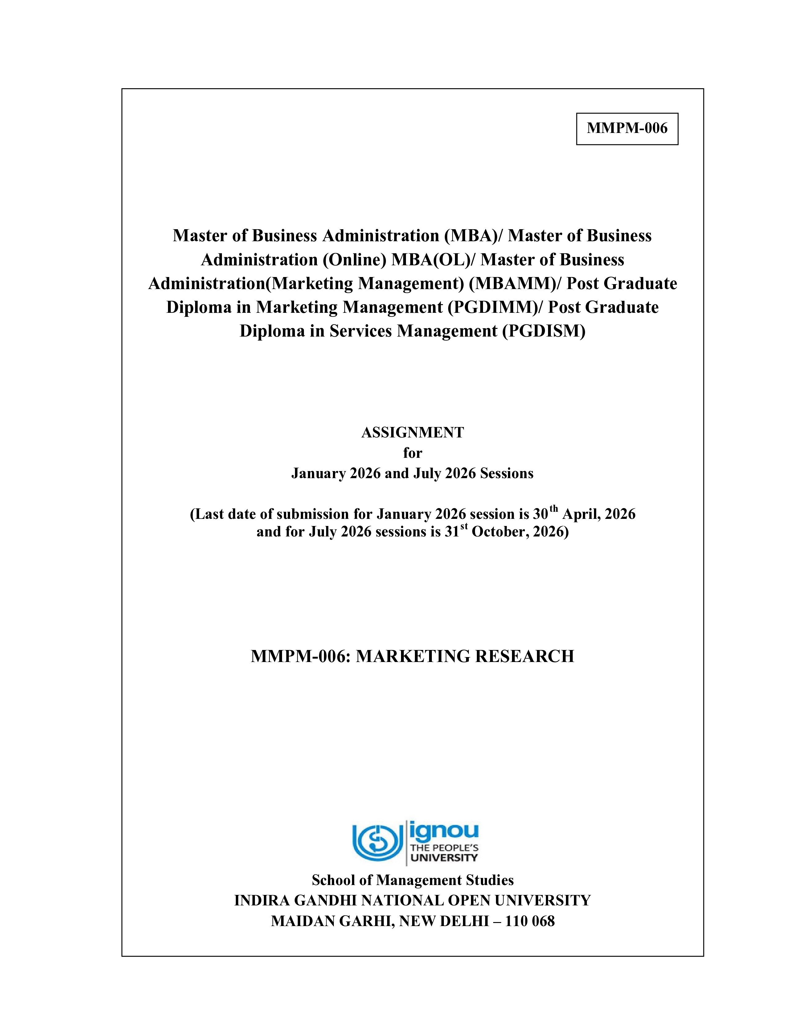 IGNOU MMPM 006 Solved Assignment 2026-26 – Marketing Research (English) | IGNOU Students Portal