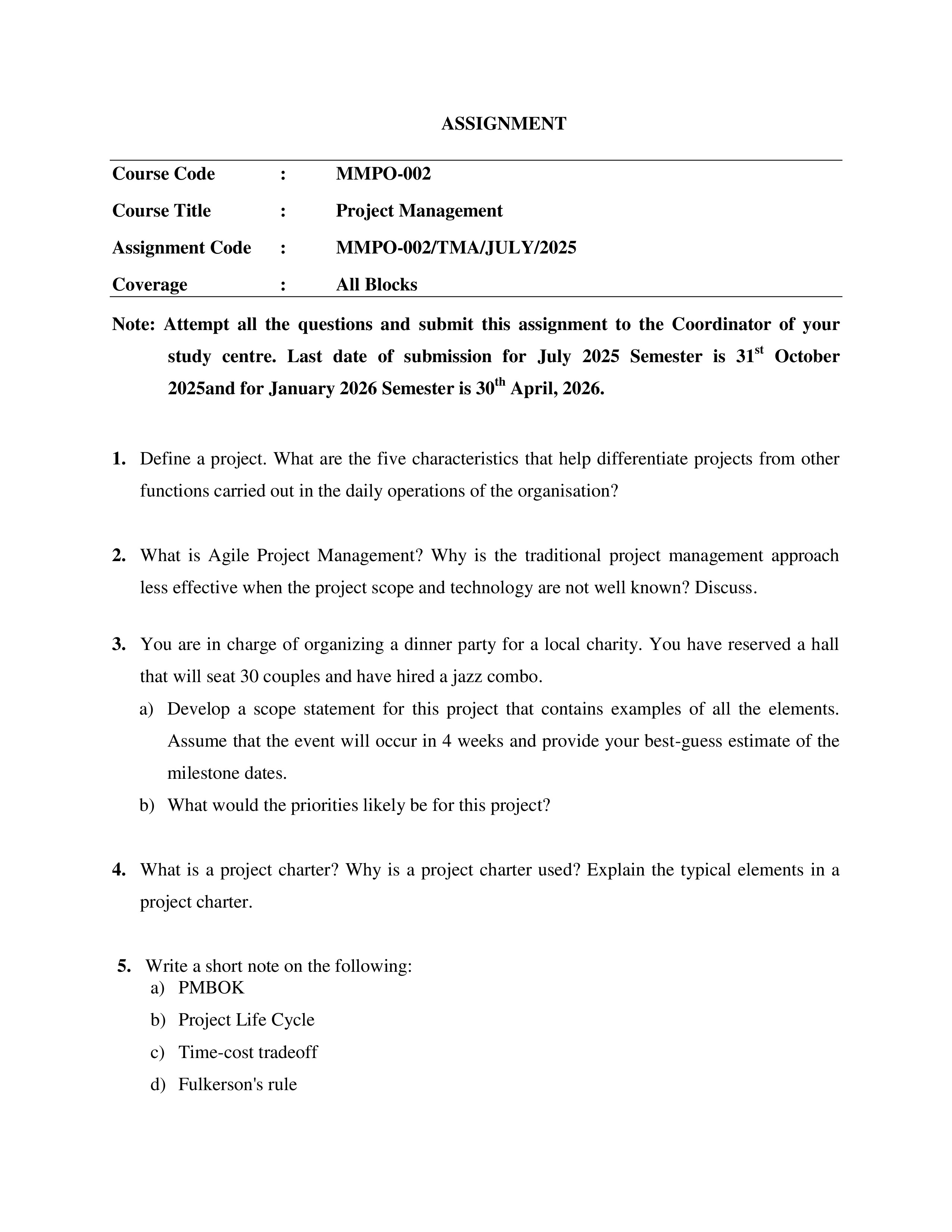 IGNOU MMPO 002 Solved Assignment 2025-2026 – Project Management (English) | IGNOU Students Portal