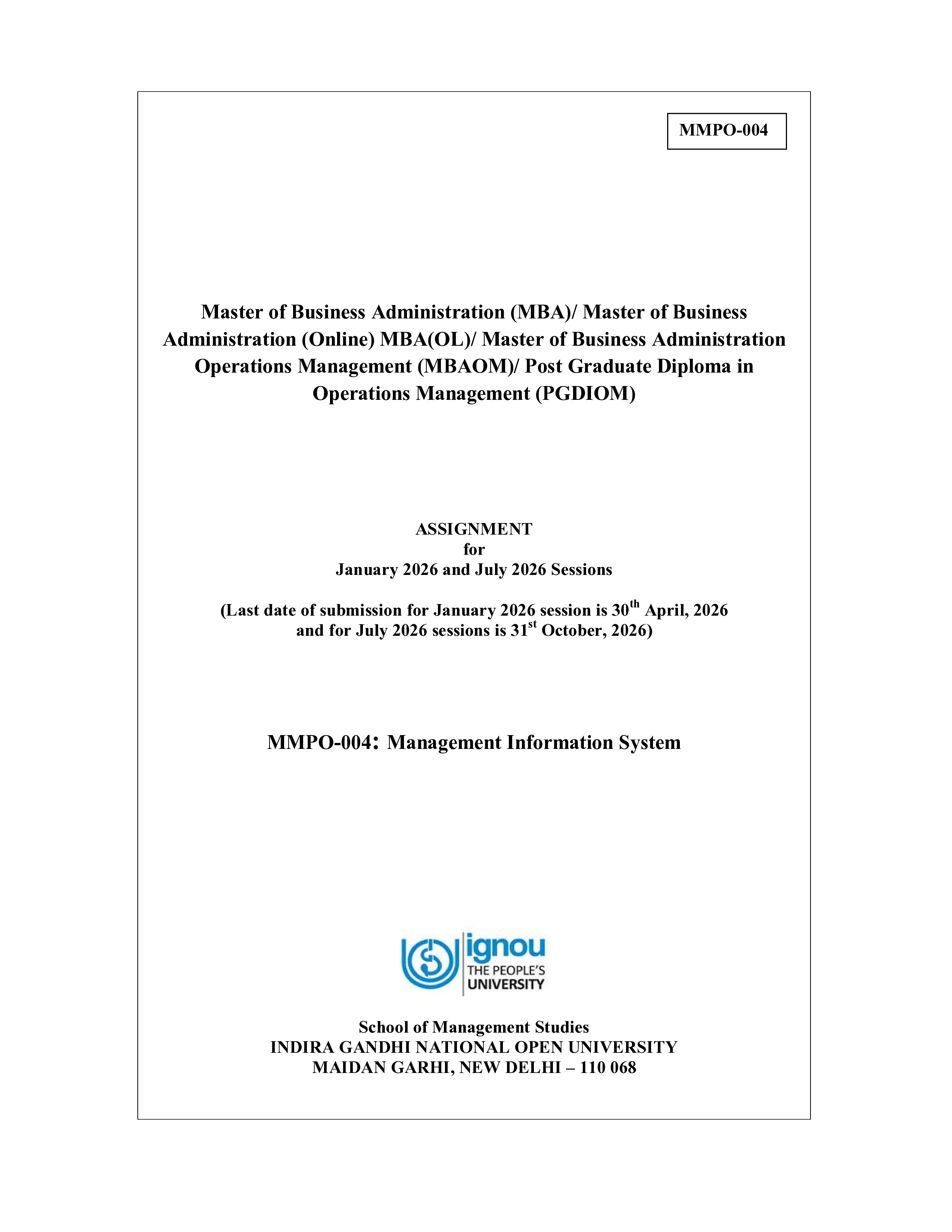 IGNOU MMPO 004 Solved Assignment 2026-26 – Management Information Systems (English) | IGNOU Students Portal