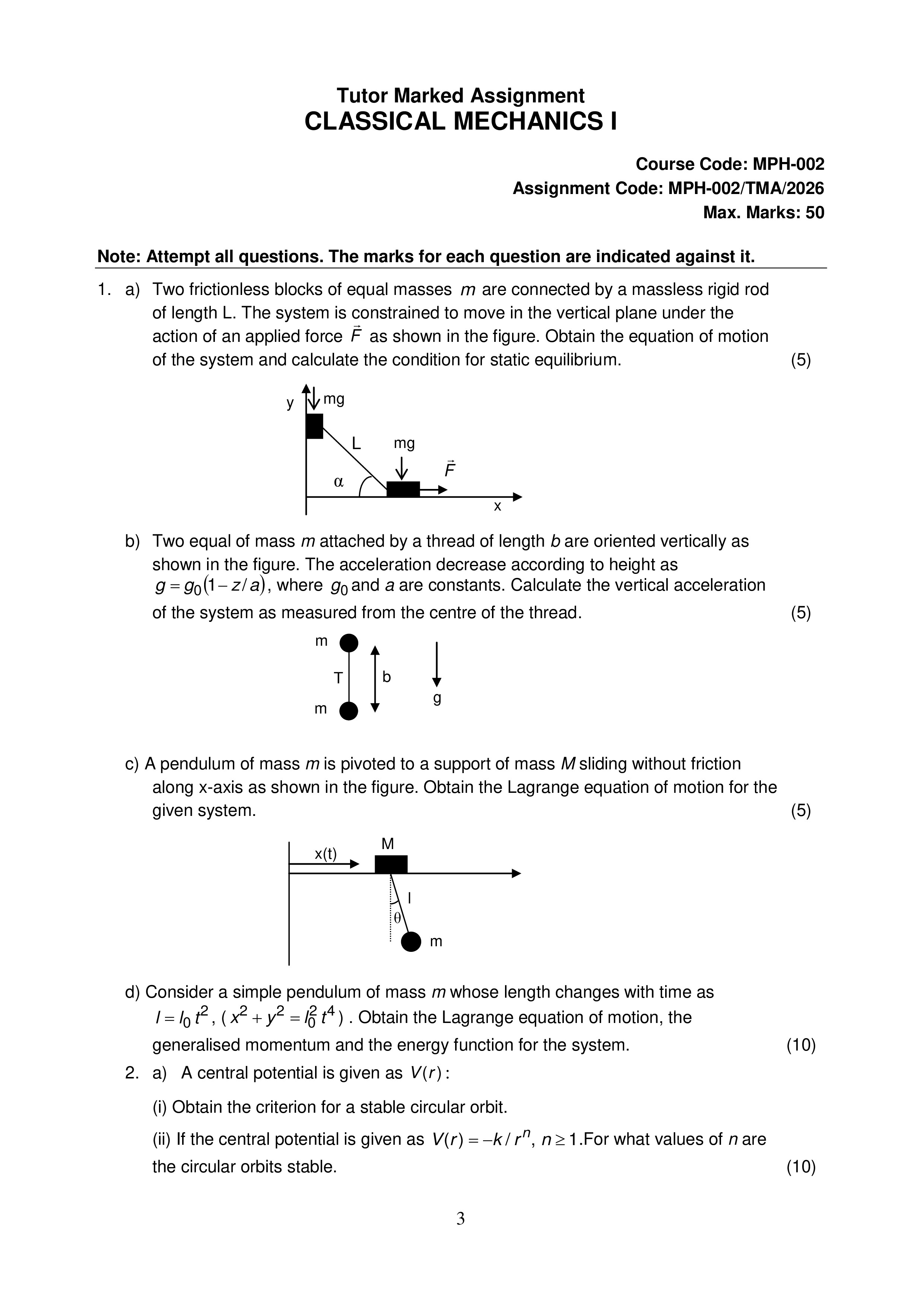 IGNOU MPH 002 Solved Assignment 2026-26 – Classical Mechanics-I (English) | IGNOU Students Portal