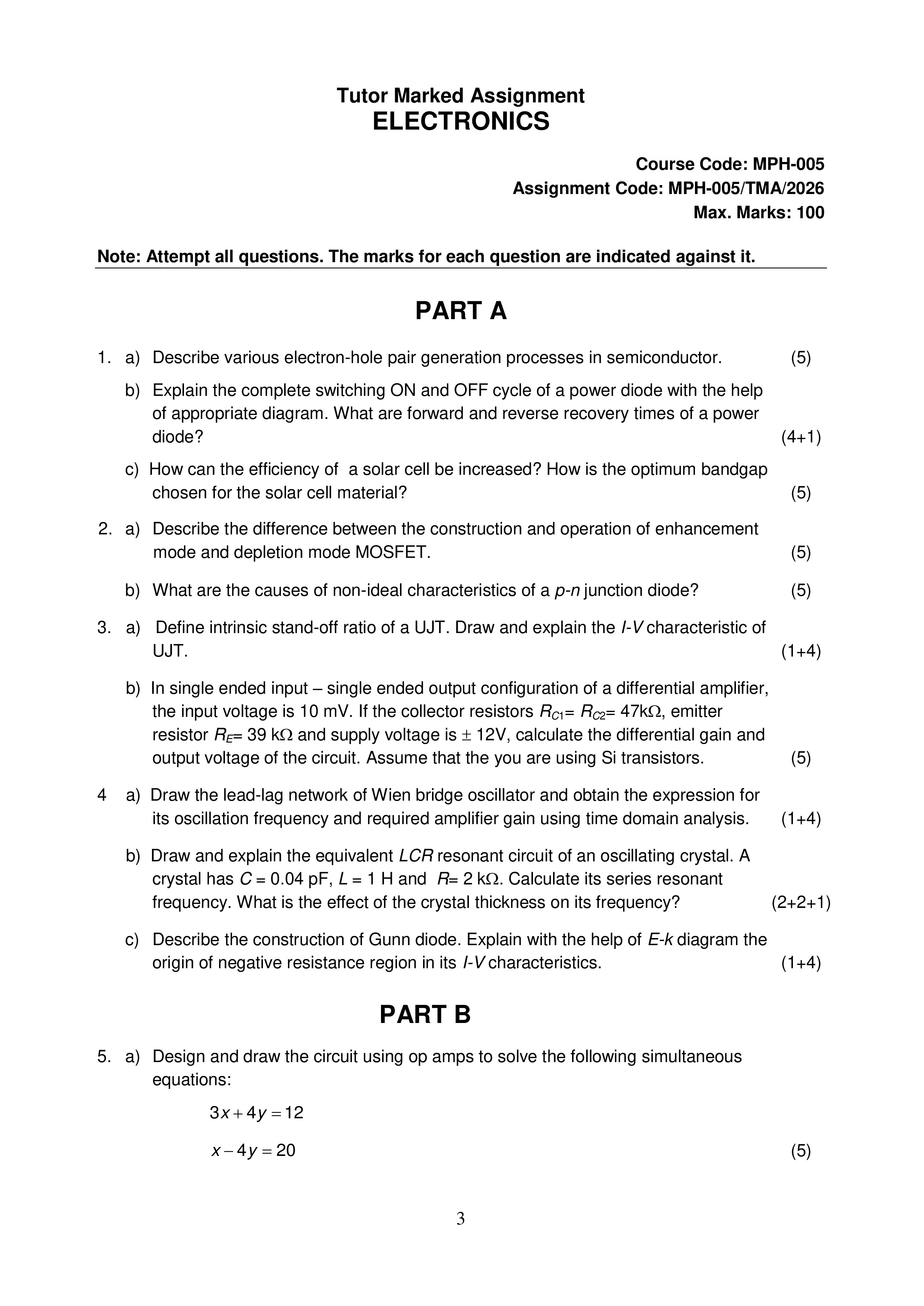 IGNOU MPH 005 Solved Assignment 2026-26 – Electronics (English) | IGNOU Students Portal