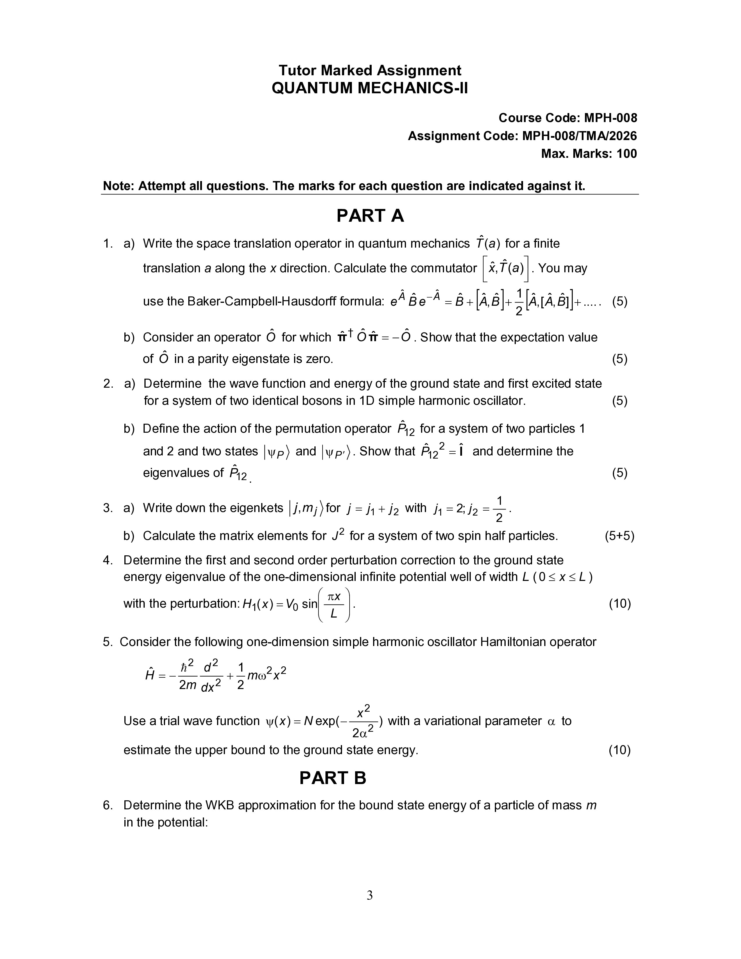 IGNOU MPH 008 Solved Assignment 2026-26 – Quantum Mechanics-II (English) | IGNOU Students Portal