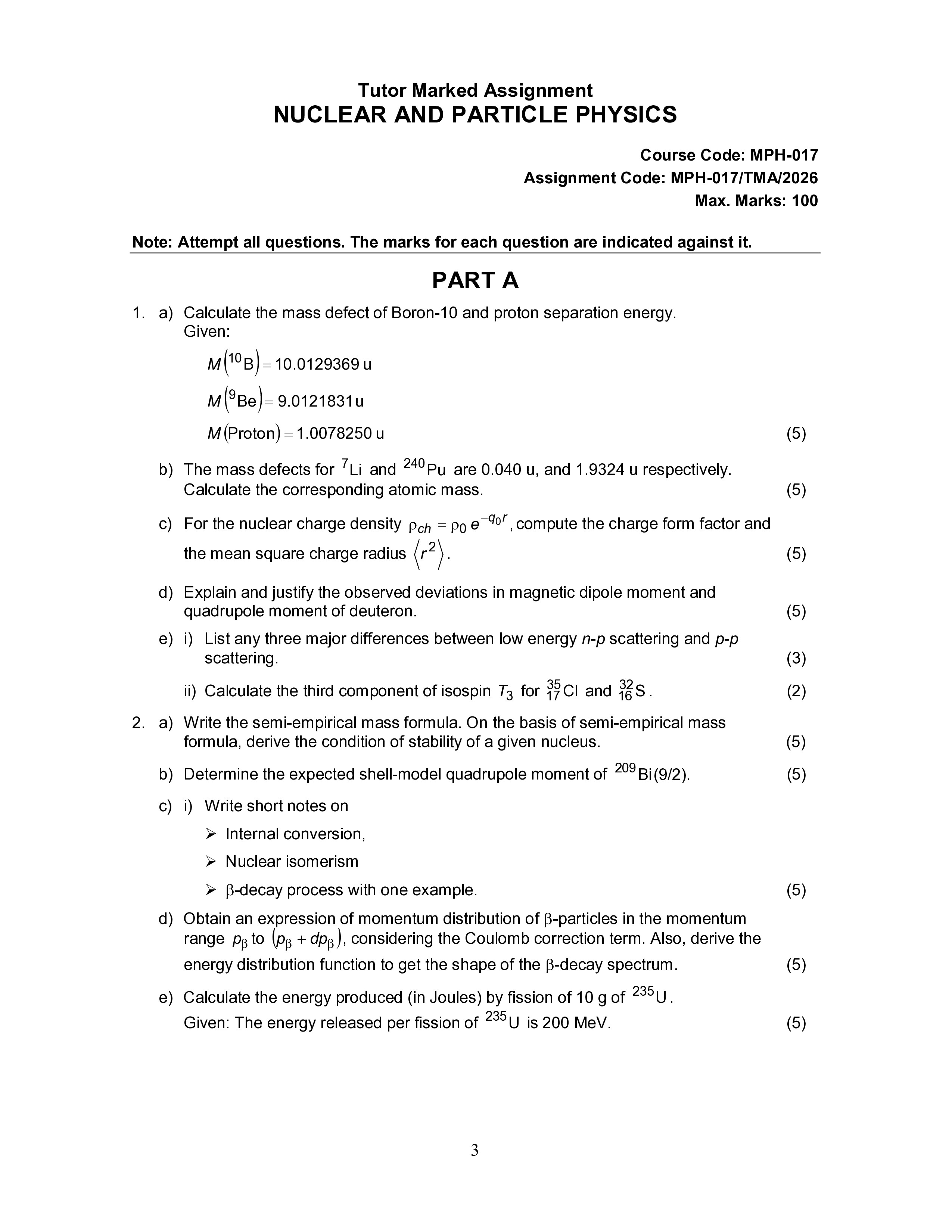 IGNOU MPH 017 Solved Assignment 2026-26 – Nuclear and Particle Physics (English) | IGNOU Students Portal