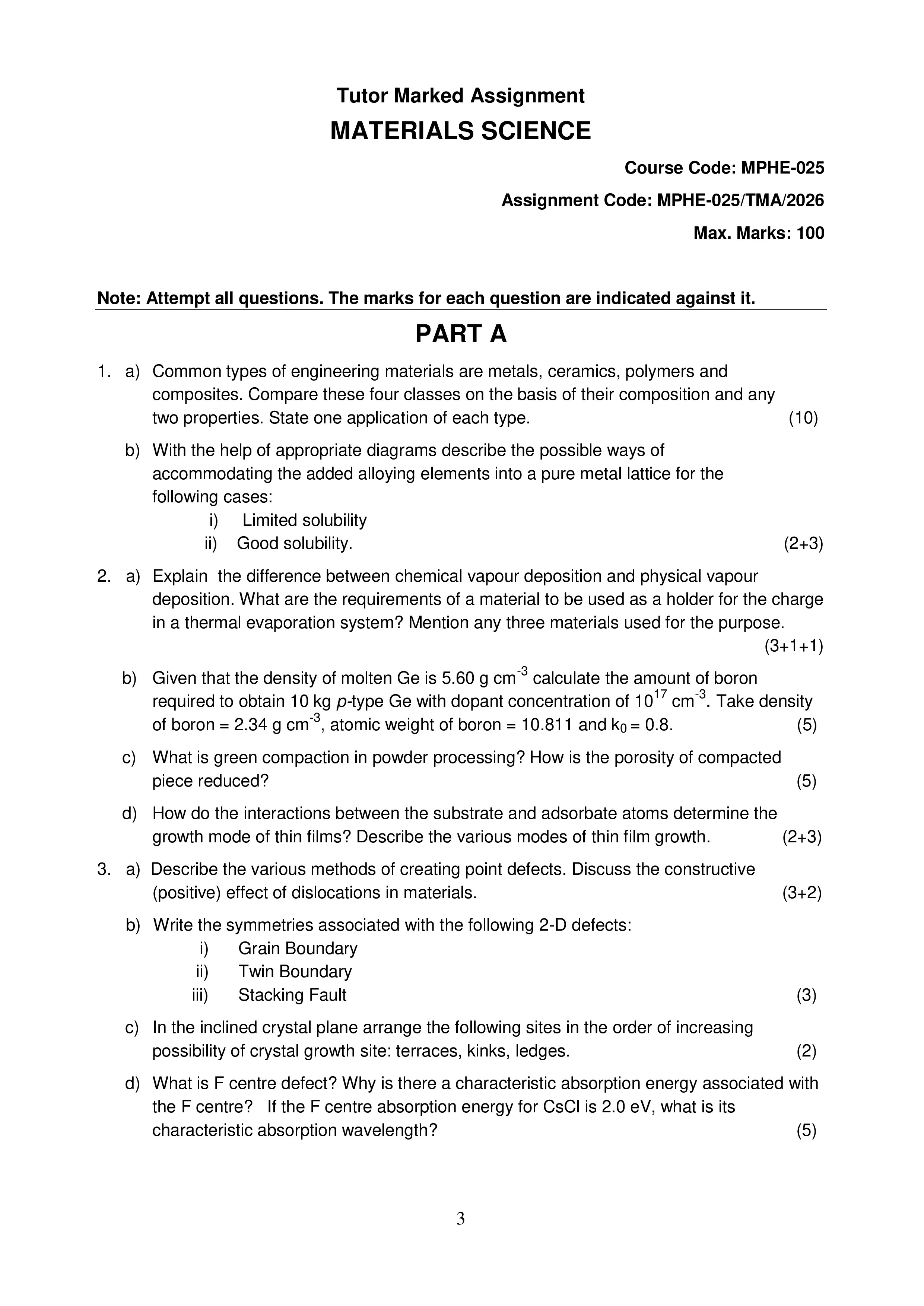 IGNOU MPHE 025 Solved Assignment 2026-26 – Materials Science (English) | IGNOU Students Portal