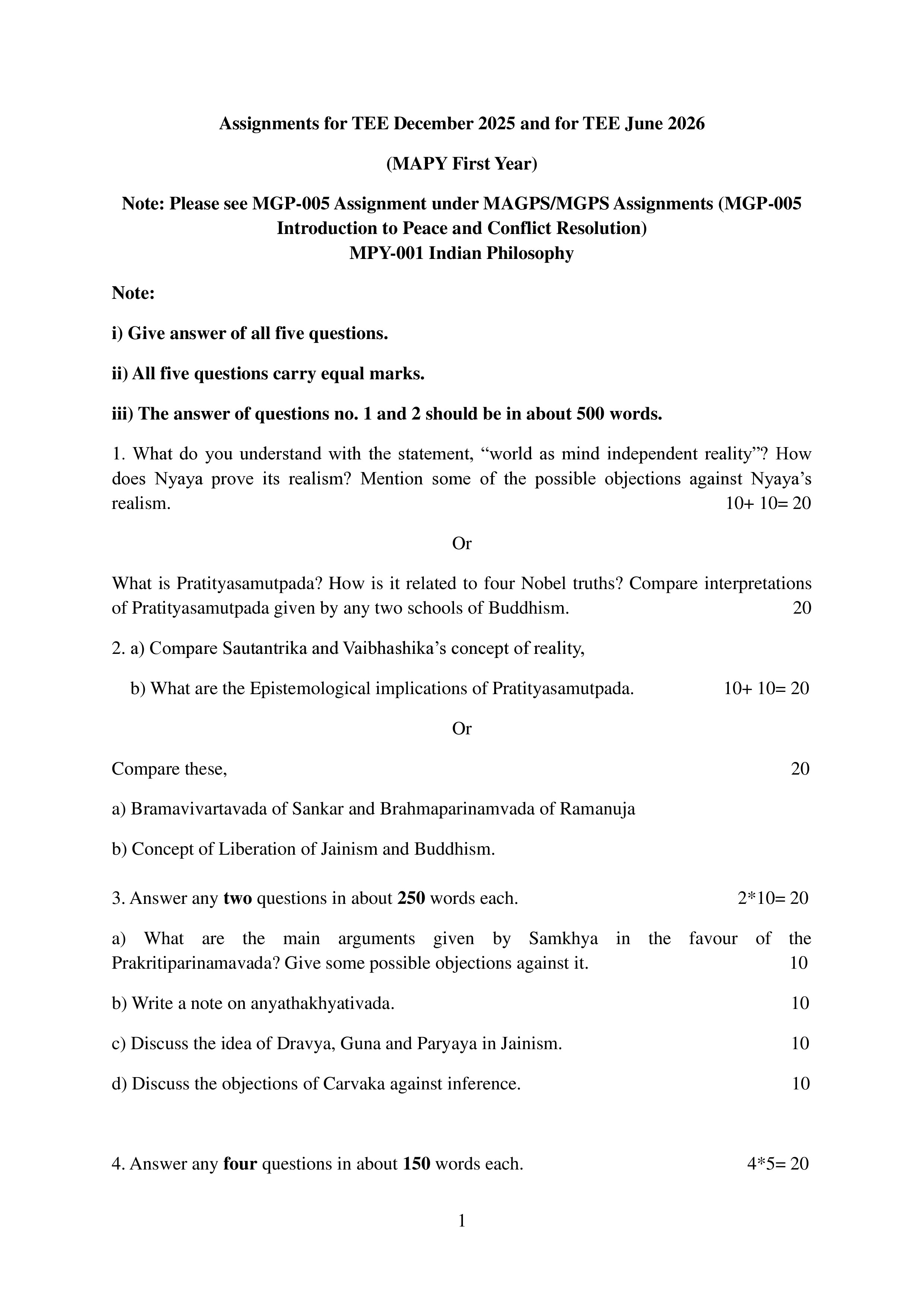 IGNOU MPY 001 Solved Assignment 2025-25 – Indian Philosophy (English) | IGNOU Students Portal