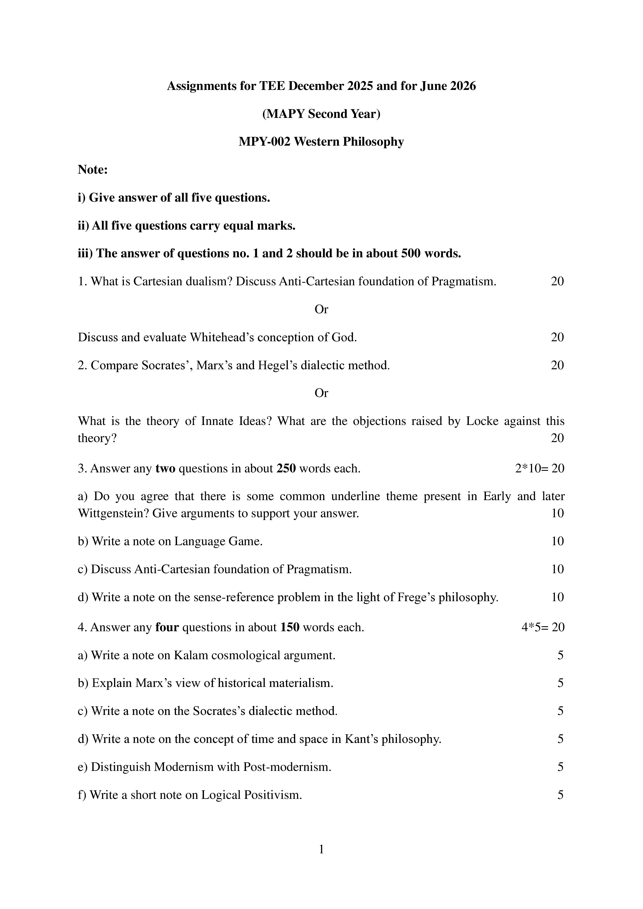 IGNOU MPY 002 Solved Assignment 2025-25 – Western Philosophy (English) | IGNOU Students Portal