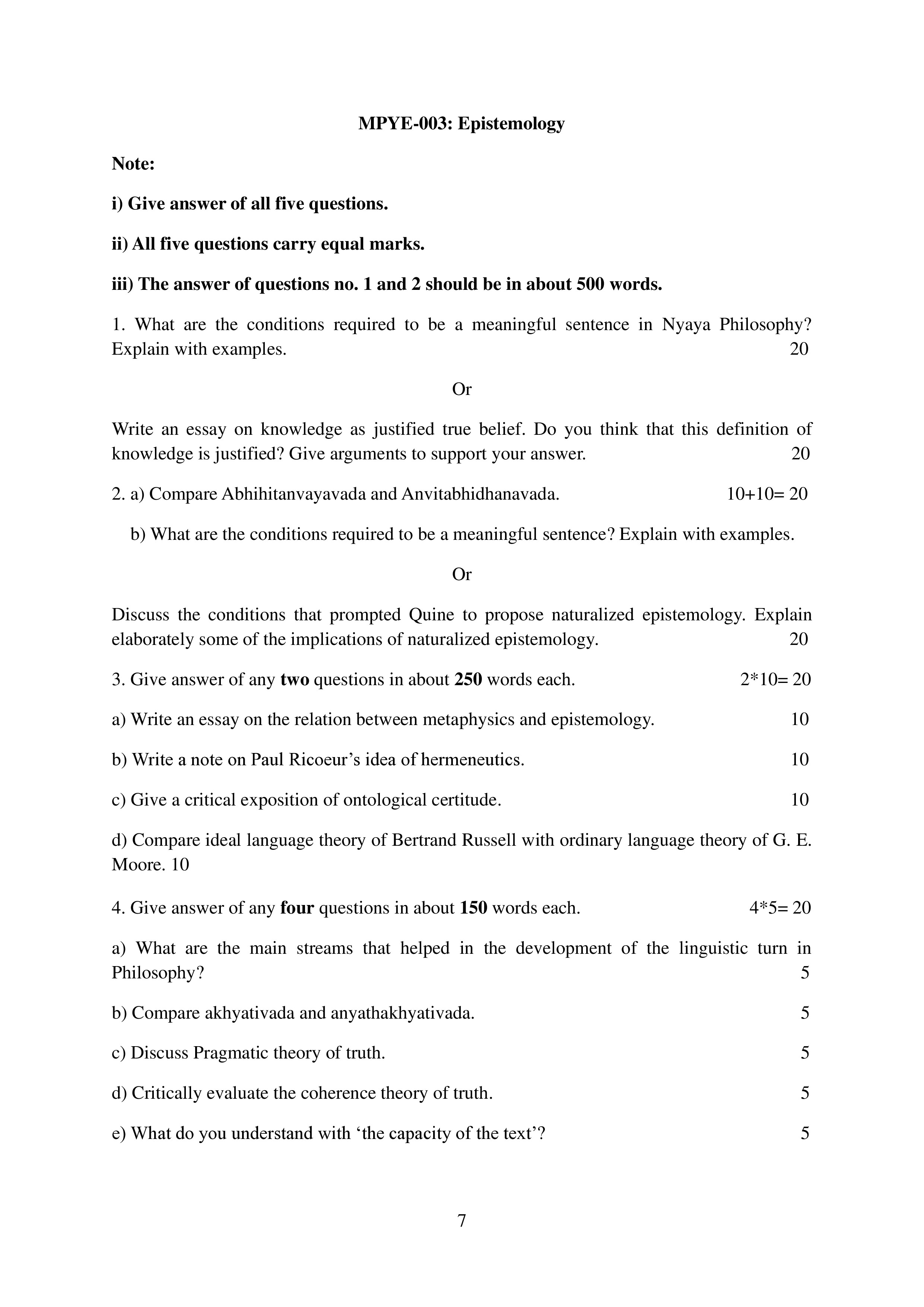 IGNOU MPYE 003 Solved Assignment 2025-25 – Epistemology (English) | IGNOU Students Portal