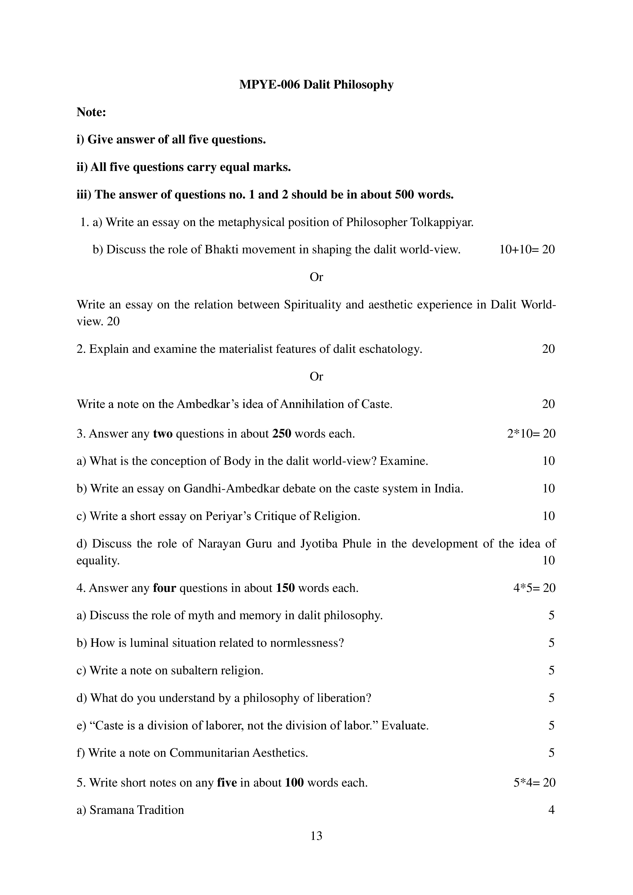 IGNOU MPYE 006 Solved Assignment 2025-25 – Dalit Philosophy (English) | IGNOU Students Portal