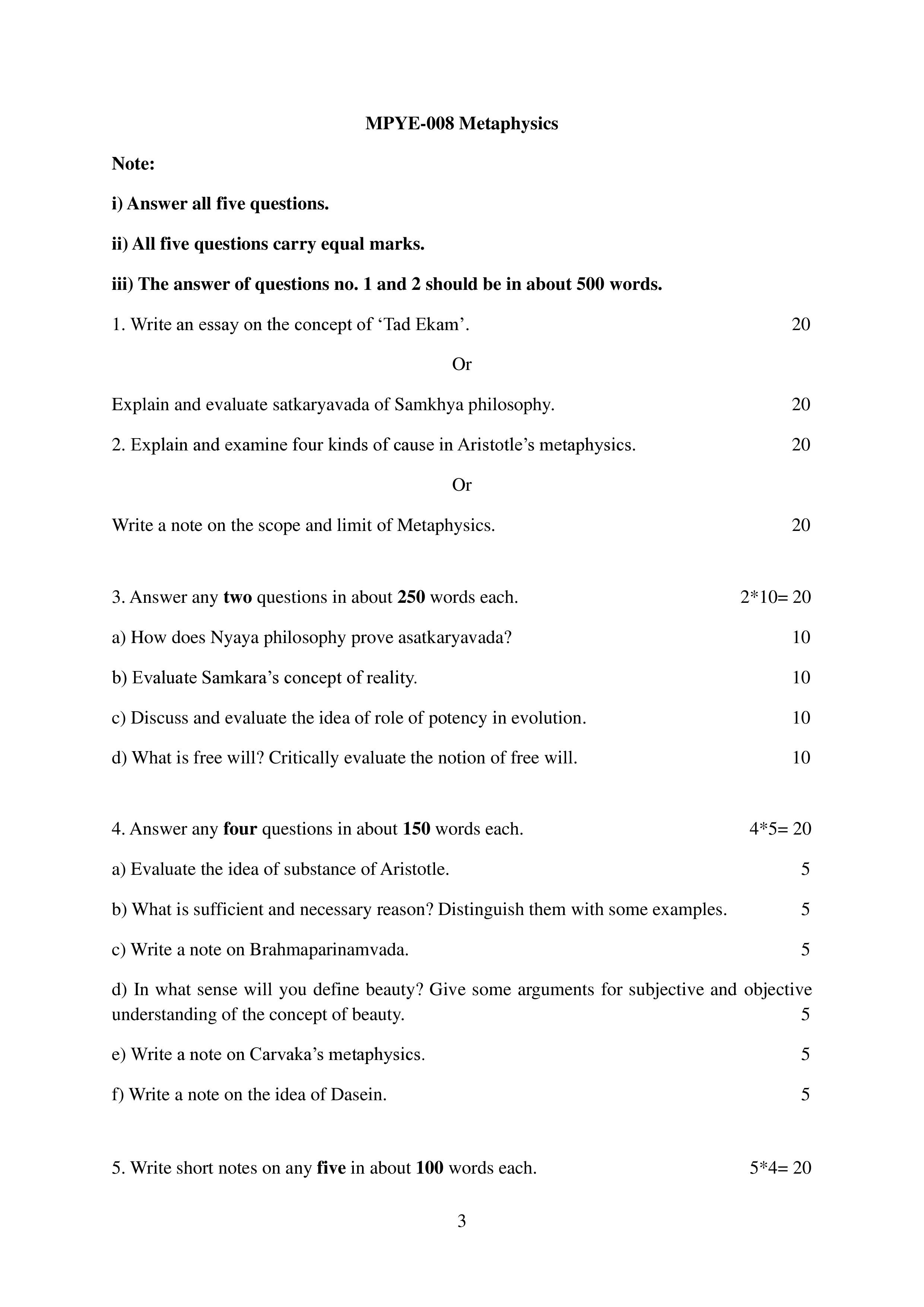 IGNOU MPYE 008 Solved Assignment 2025-25 – Metaphysics (English) | IGNOU Students Portal