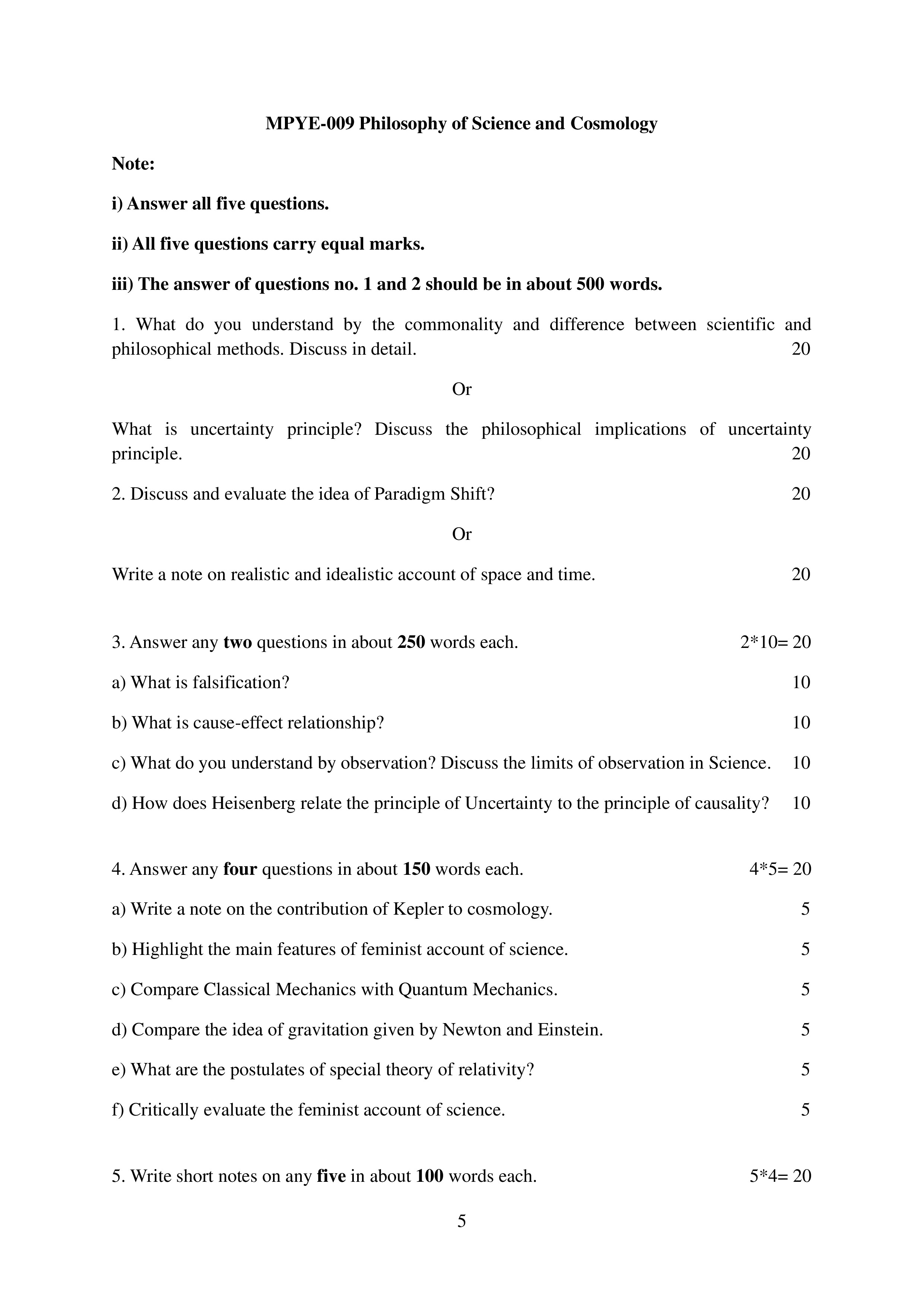 IGNOU MPYE 009 Solved Assignment 2025-25 – Philosophy of Science an Cosmology (English) | IGNOU Students Portal