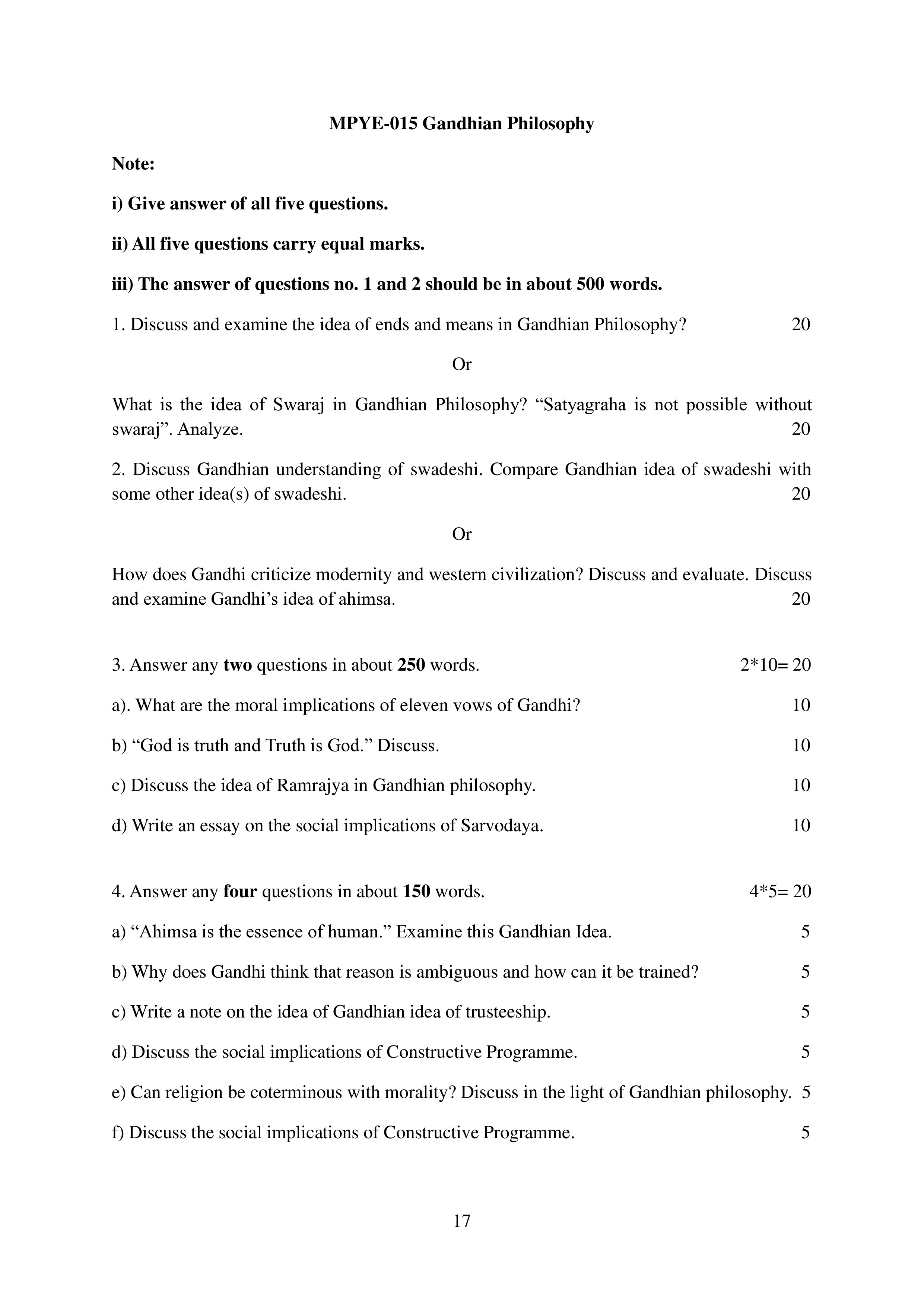 IGNOU MPYE 015 Solved Assignment 2025-25 – Gandhian Philosophy (English) | IGNOU Students Portal