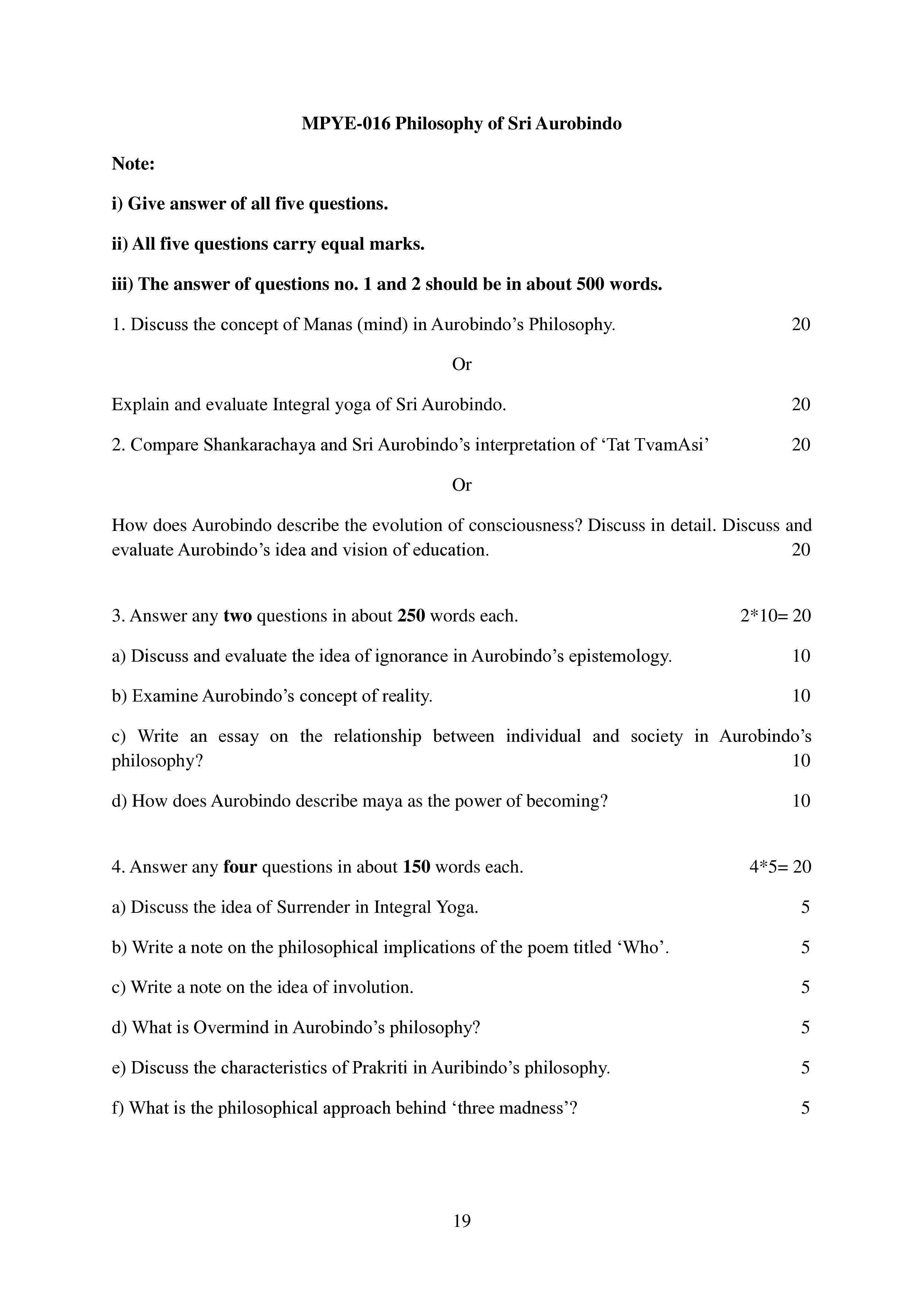 IGNOU MPYE 016 Solved Assignment 2025-25 – Philosophy Of Sri Aurobindo (English) | IGNOU Students Portal