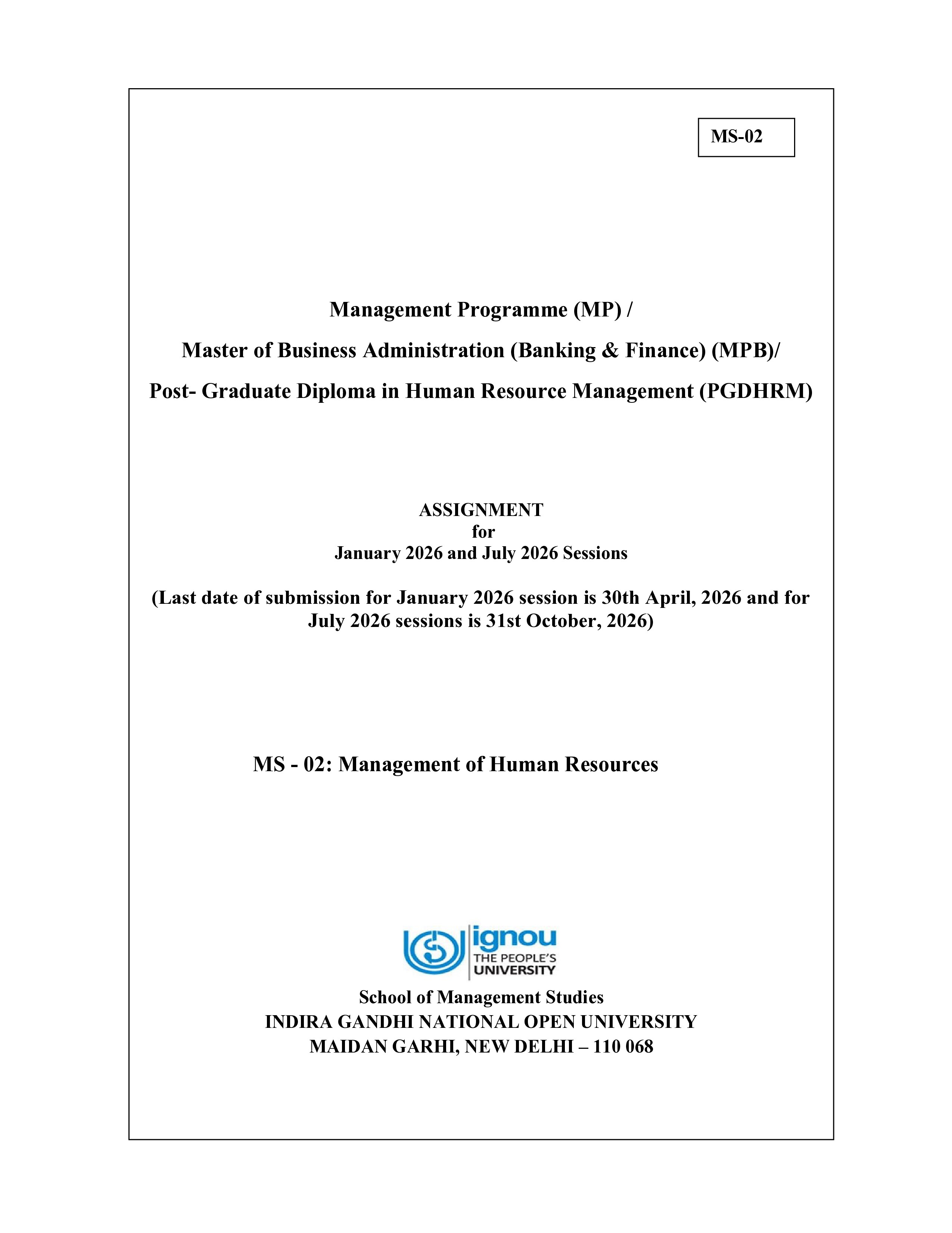 IGNOU MS 002 Solved Assignment 2026-26 – Management of Human Resources (English) | IGNOU Students Portal