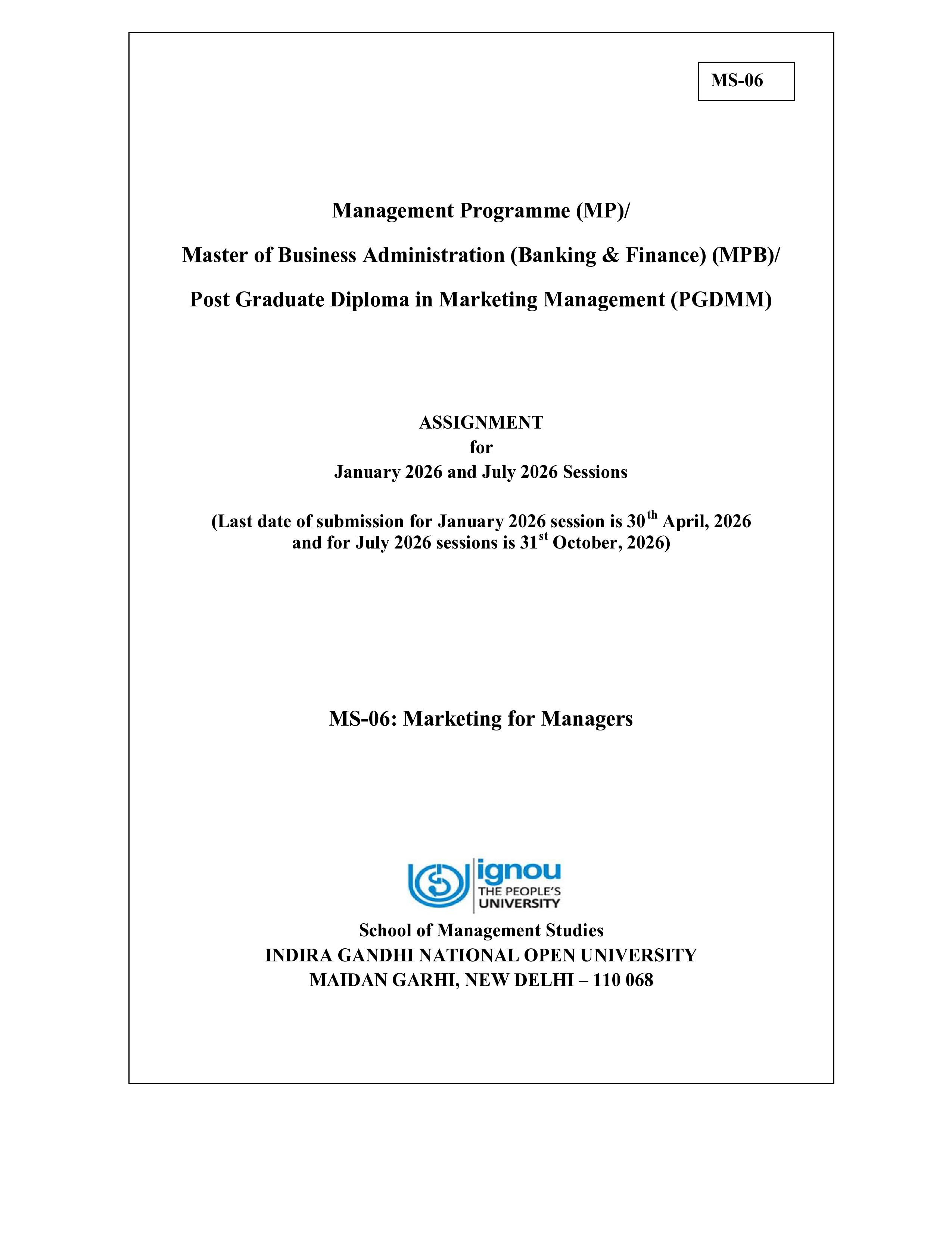 IGNOU MS 006 Solved Assignment 2026-26 – Marketing for Managers (English) | IGNOU Students Portal