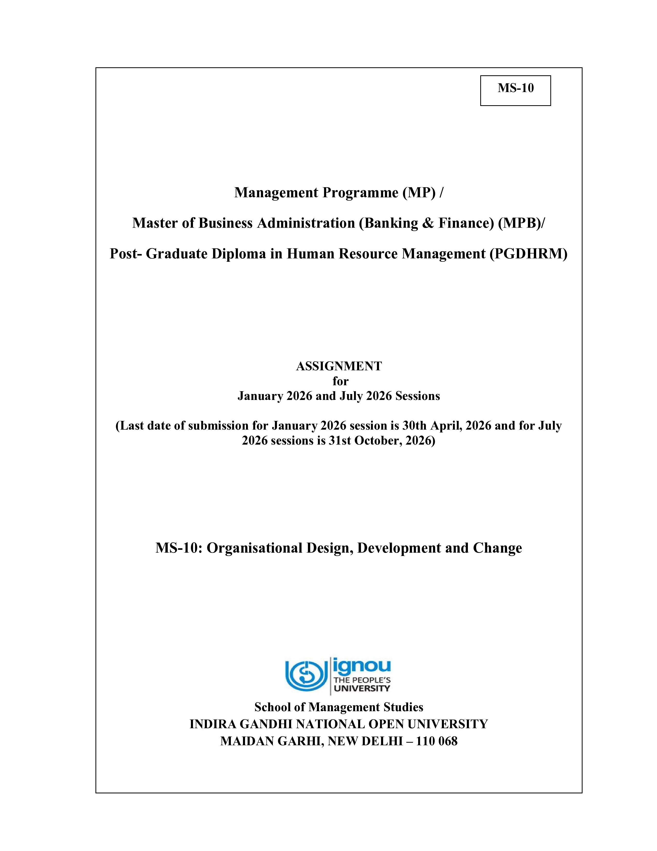 IGNOU MS 010 Solved Assignment 2026-26 – Organisational Design, Development and Change (English) | IGNOU Students Portal