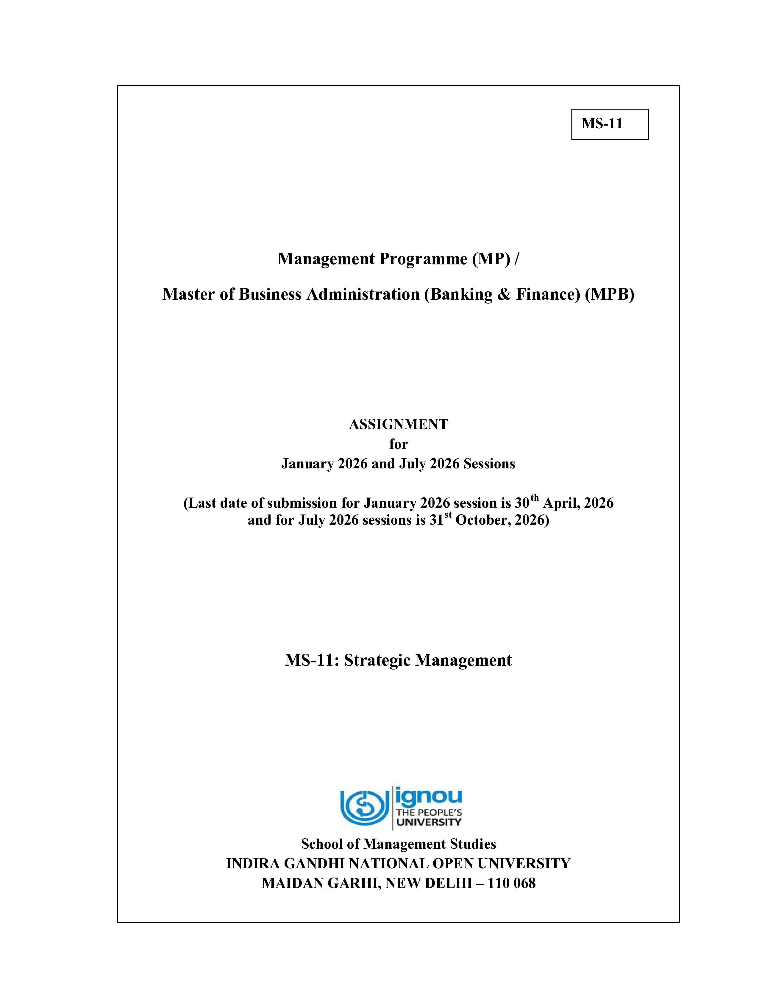 IGNOU MS 011 Solved Assignment 2026-26 – Strategic Management (English) | IGNOU Students Portal