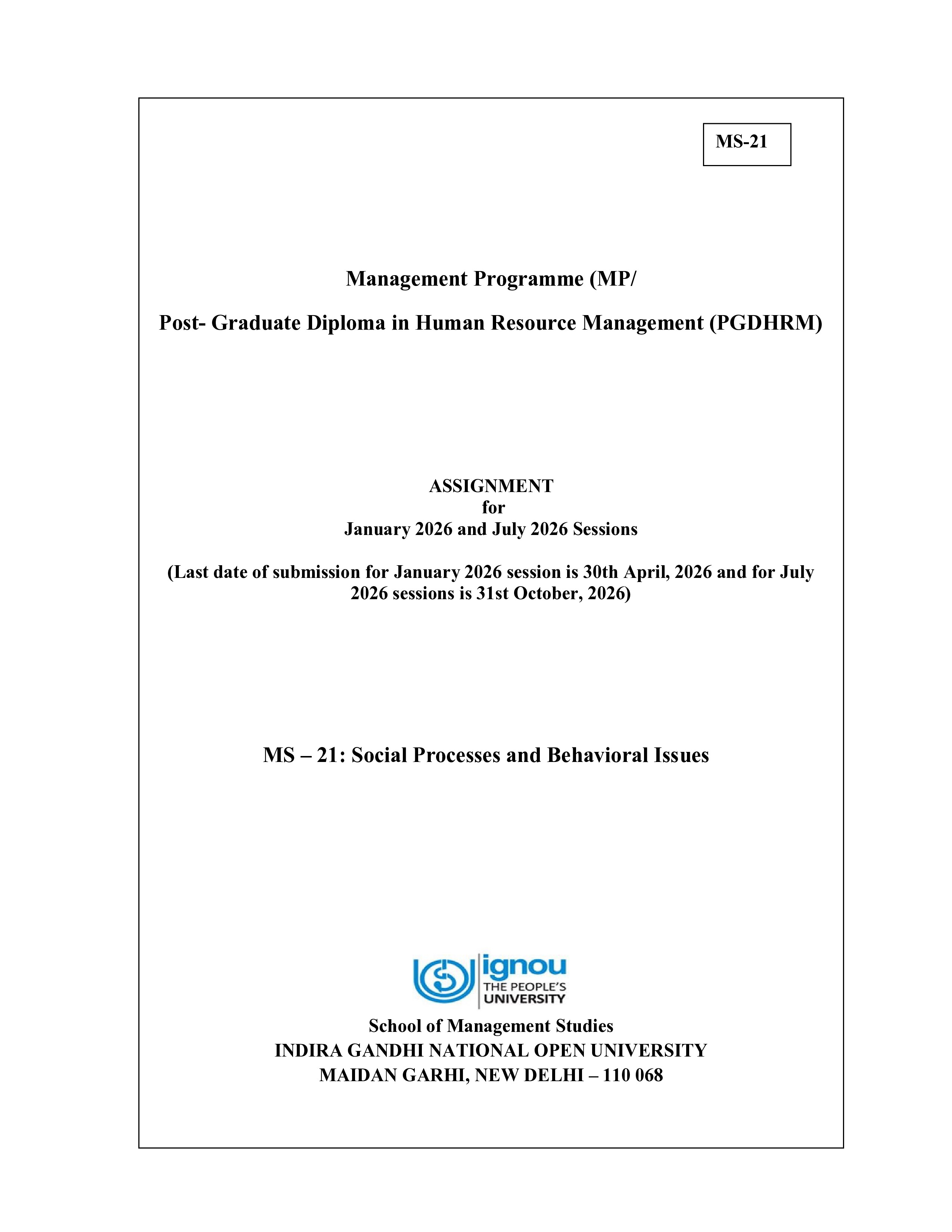IGNOU MS 021 Solved Assignment 2026-26 – Social Processes and Behavioural Issues (English) | IGNOU Students Portal