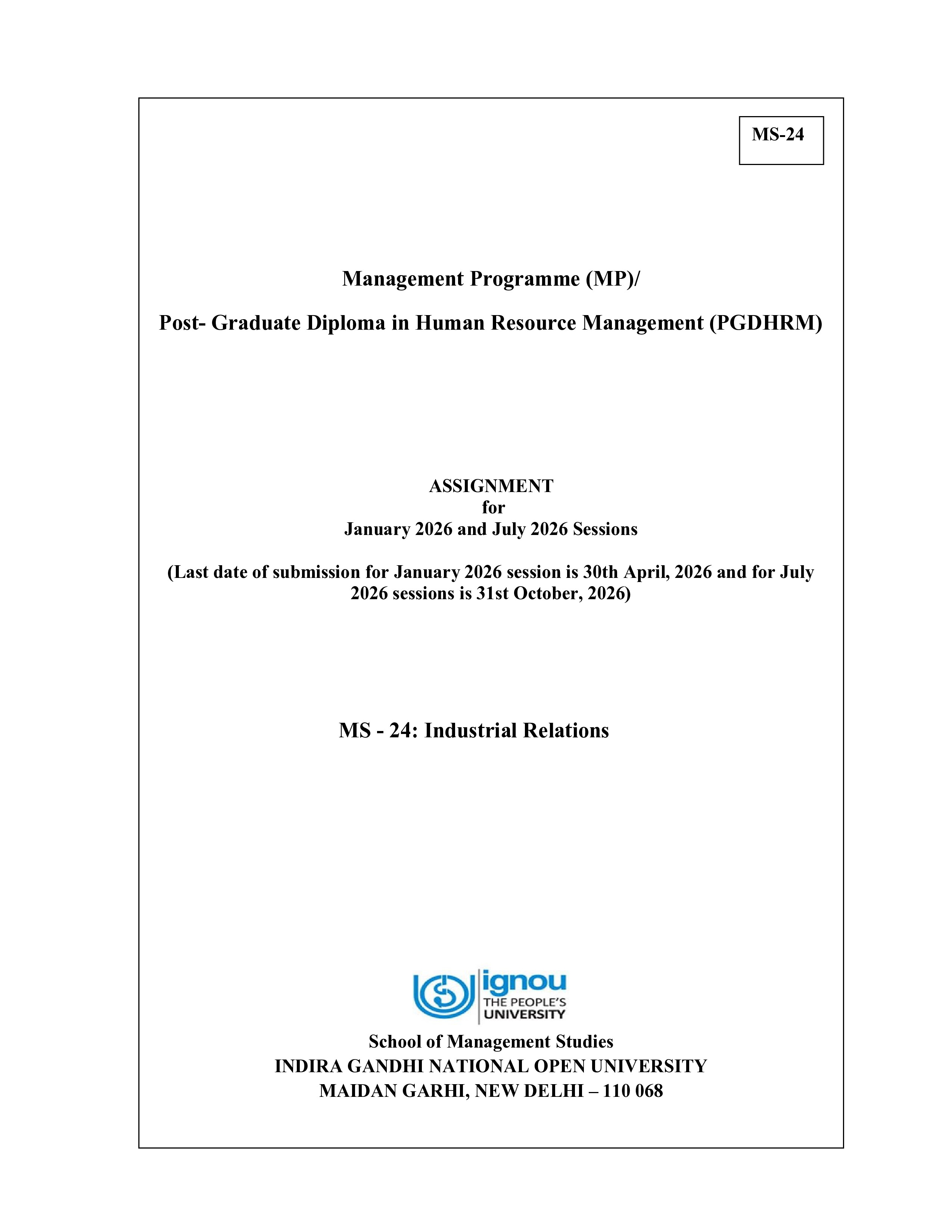 IGNOU MS 024 Solved Assignment 2026-26 – Employment Relations (English) | IGNOU Students Portal