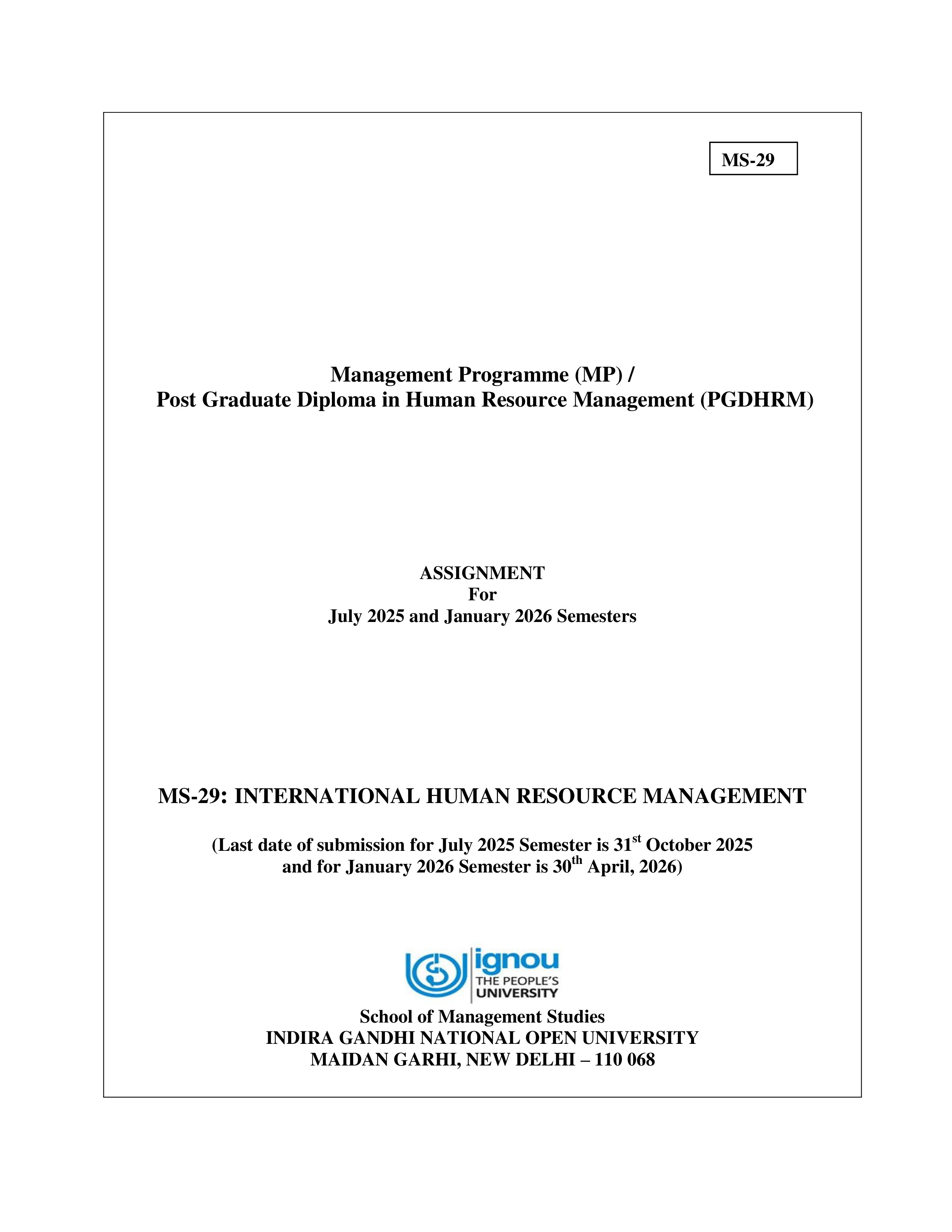 IGNOU MS 029 Solved Assignment 2025-2026 – International Human Resource Management (English) | IGNOU Students Portal