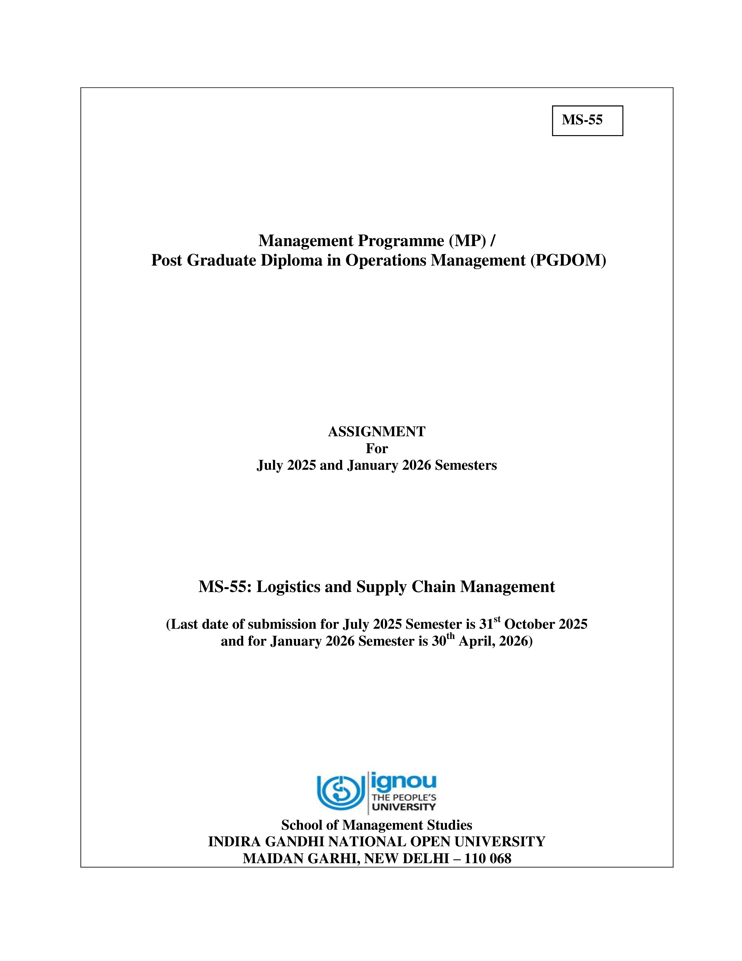 IGNOU MS 055 Solved Assignment 2025-2026 – Logistics and Supply Chain Management (English) | IGNOU Students Portal