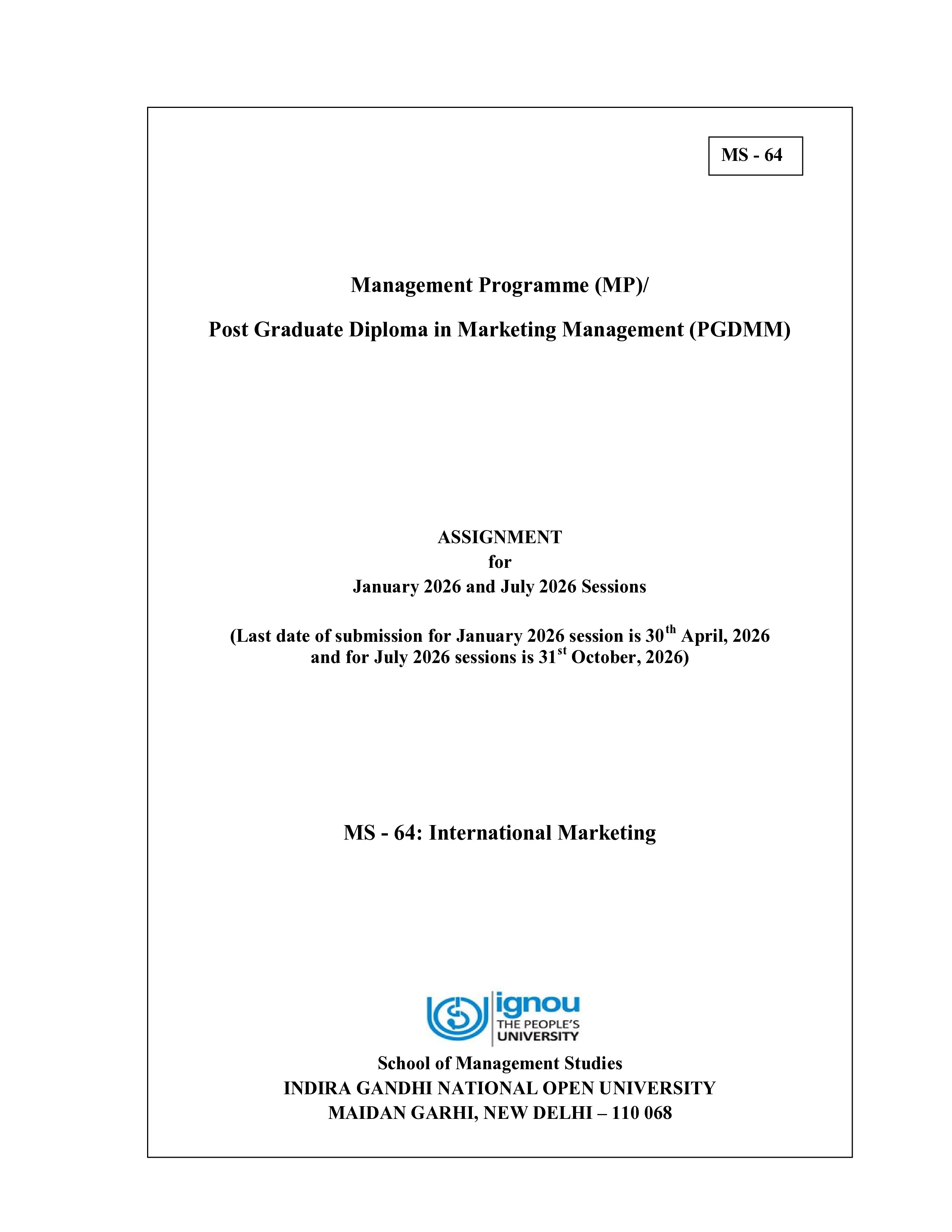 IGNOU MS 064 Solved Assignment 2026-26 – International Marketing (English) | IGNOU Students Portal