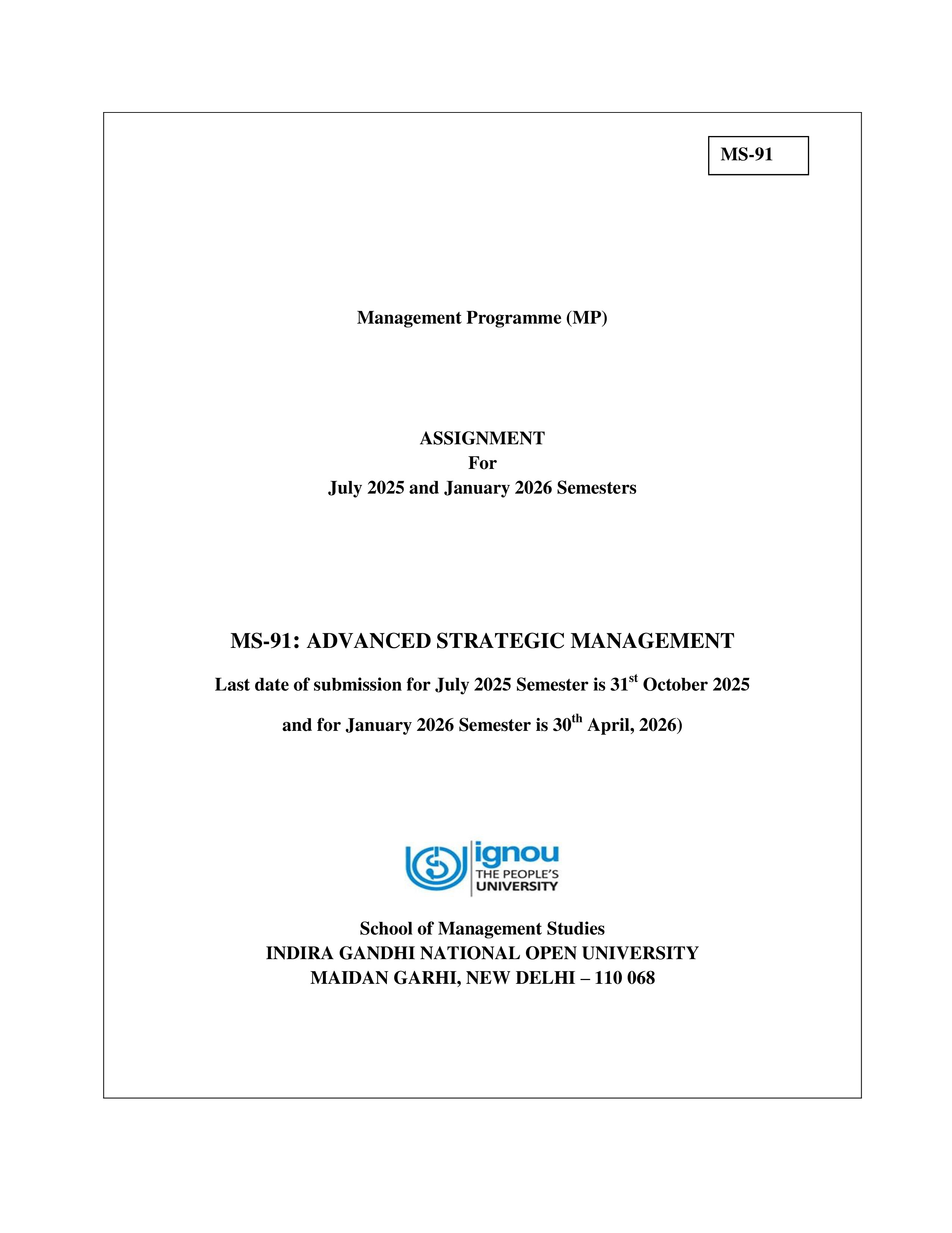 IGNOU MS 091 Solved Assignment 2025-2026 – Advanced Strategic Management (English) | IGNOU Students Portal