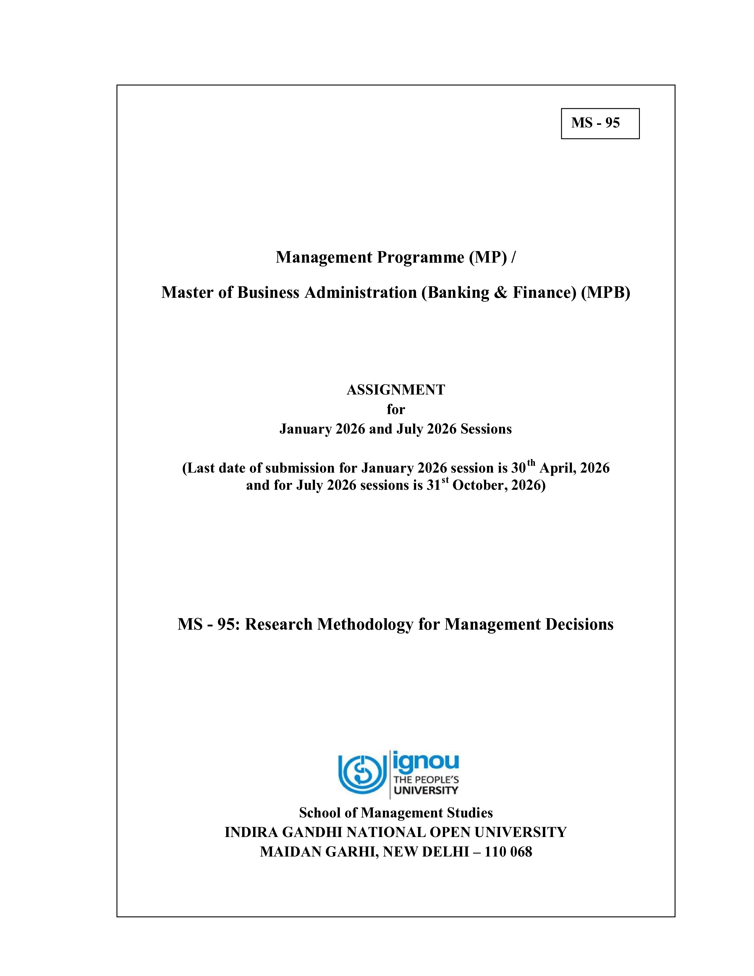 IGNOU MS 095 Solved Assignment 2026-26 – Research Methodology for Management Decisions (English) | IGNOU Students Portal