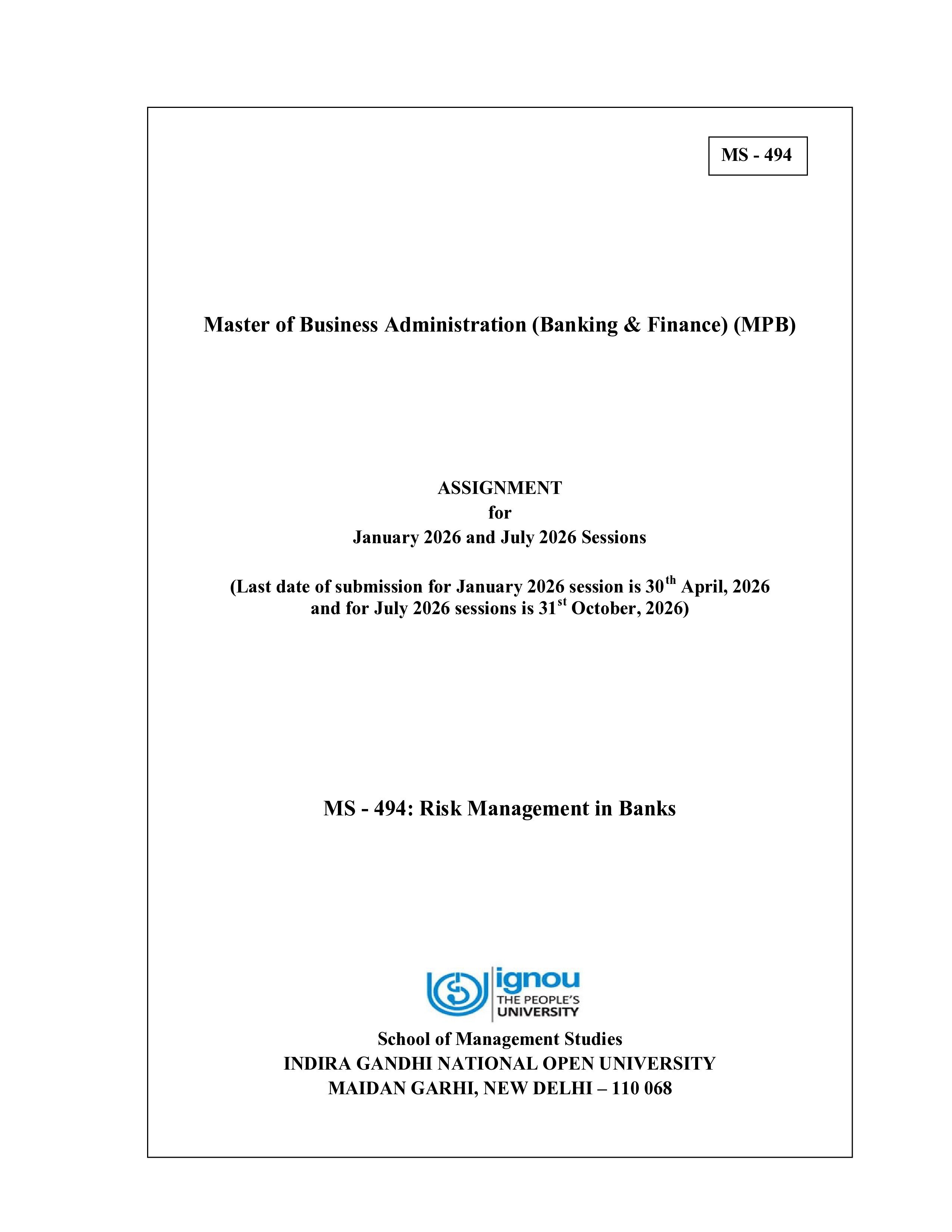 IGNOU MS 495 Solved Assignment 2026-26 – Ethics and Corporate Governance in Banks (English) | IGNOU Students Portal