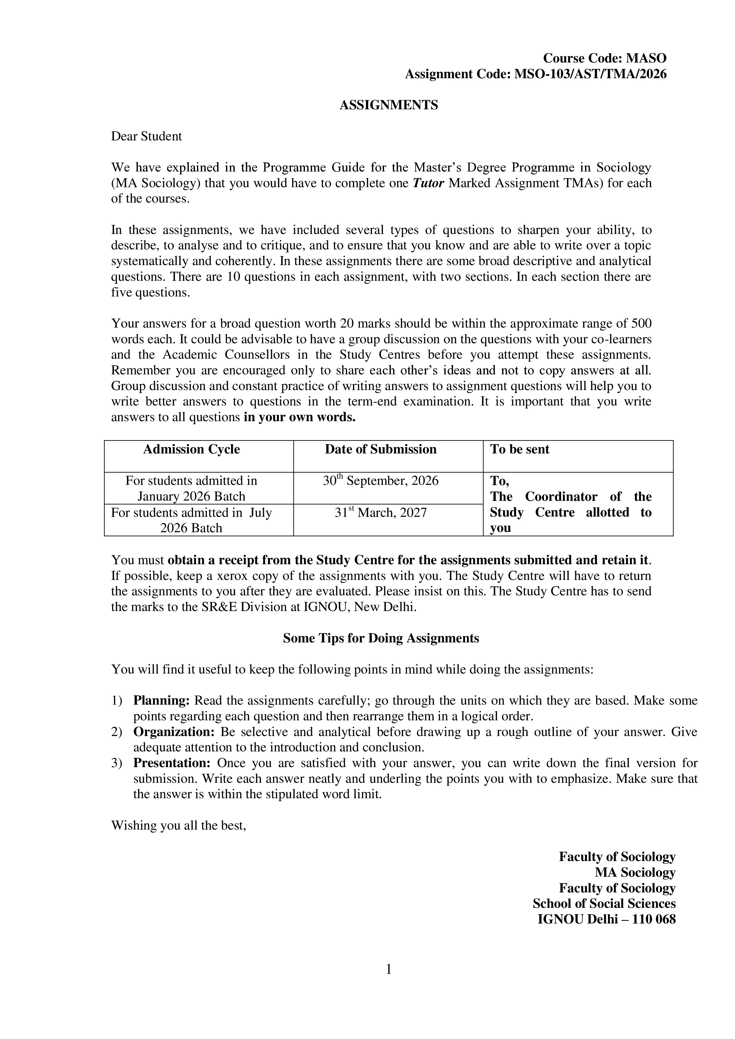 IGNOU MSO 103 Solved Assignment 2026-26 – Sociology in India-I (English) | IGNOU Students Portal