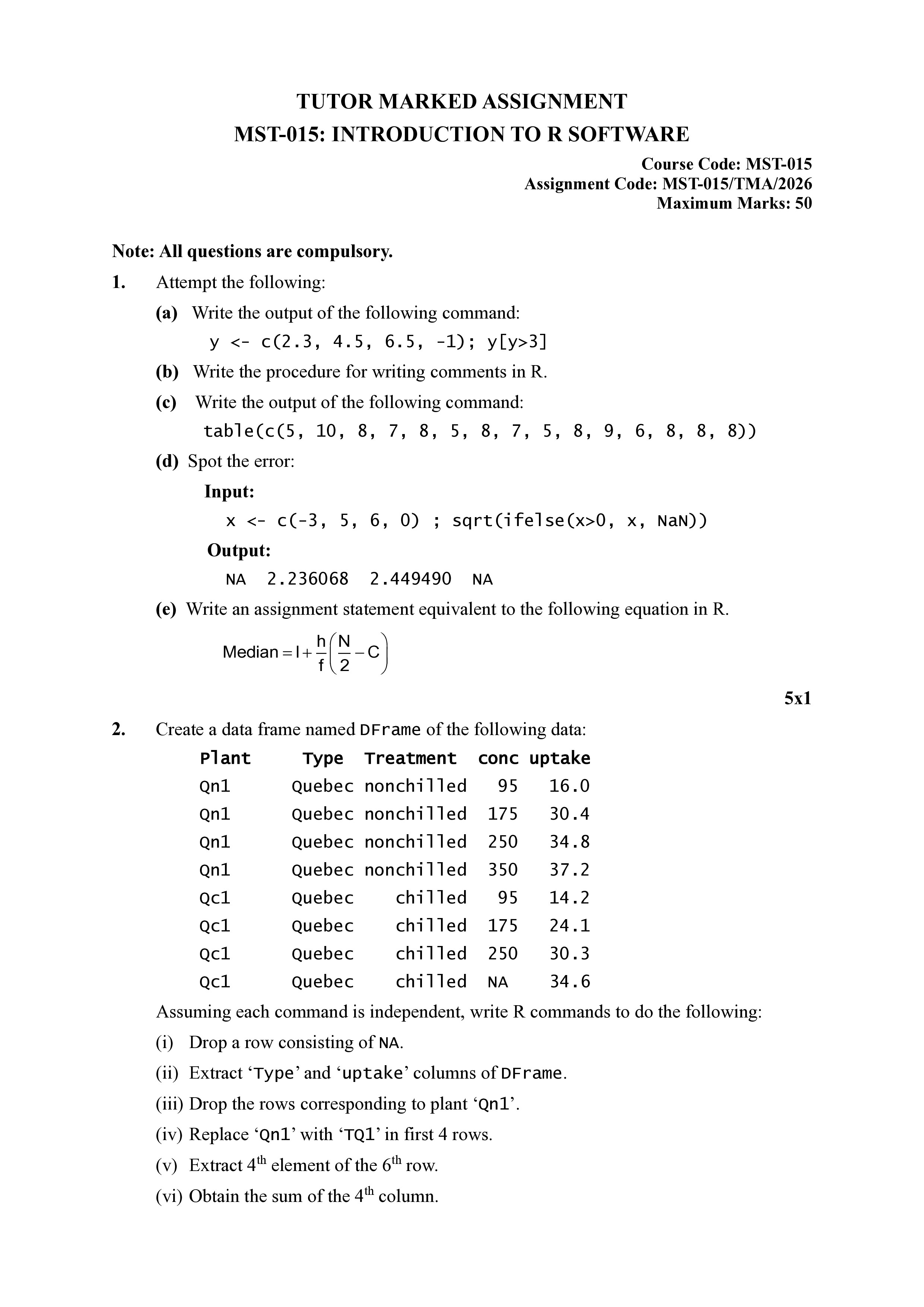 IGNOU MST 015 Solved Assignment 2026-26 – Introduction to R Software (English) | IGNOU Students Portal
