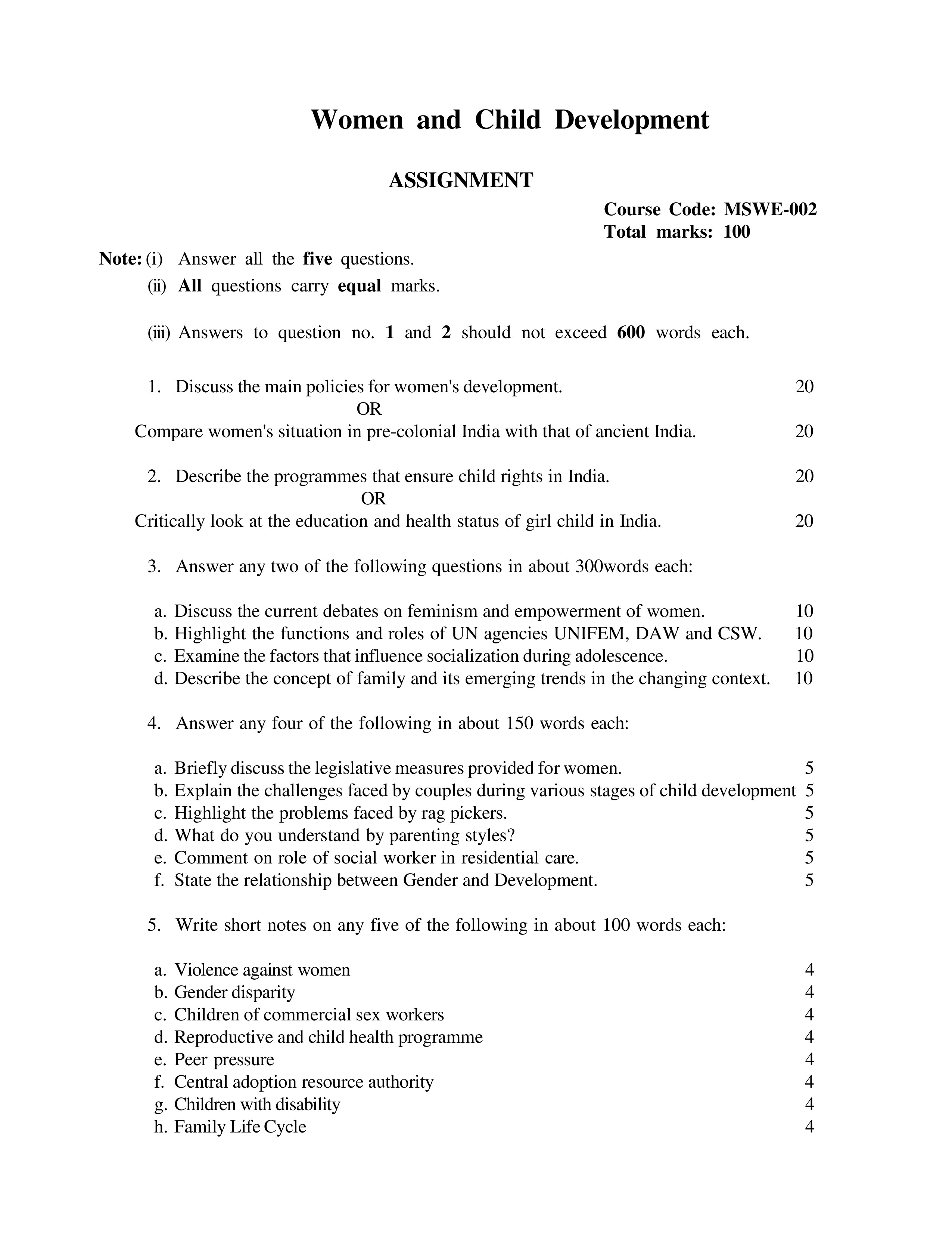 IGNOU MSWE 002 Solved Assignment 2025-2026 – Women and Child Development (English) | IGNOU Students Portal