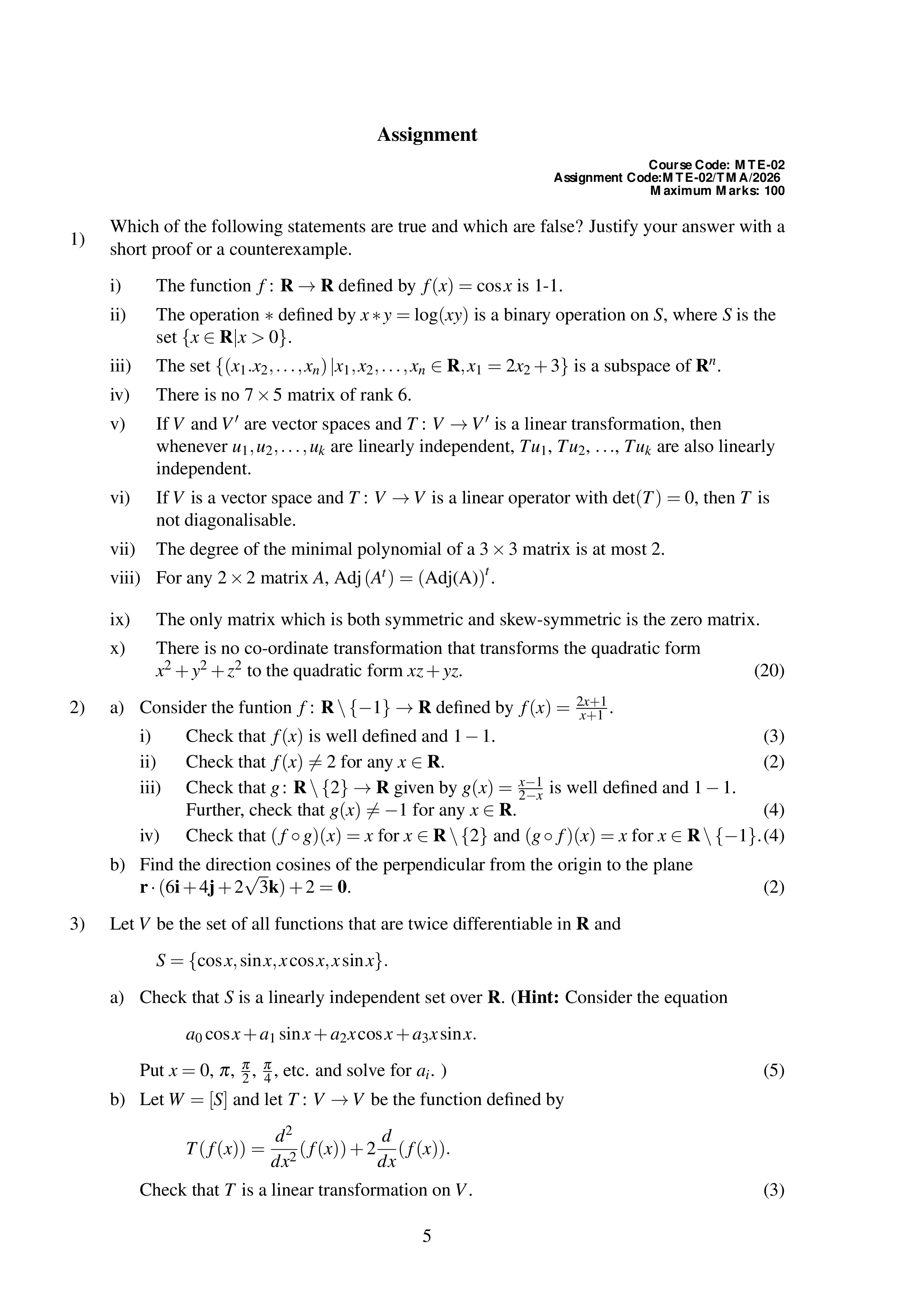 IGNOU MTE 002 Solved Assignment 2026-26 – Linear Algebra (English) | IGNOU Students Portal