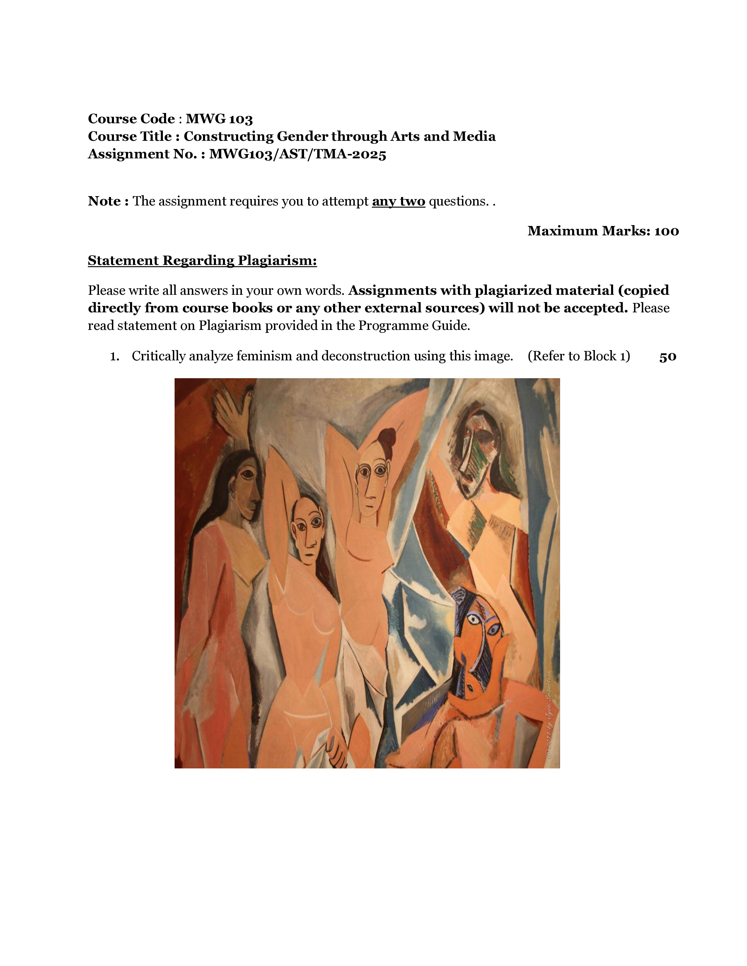 IGNOU MWG 103 Solved Assignment 2025-2026 – Constructing Gender Through Arts and Media (English) | IGNOU Students Portal