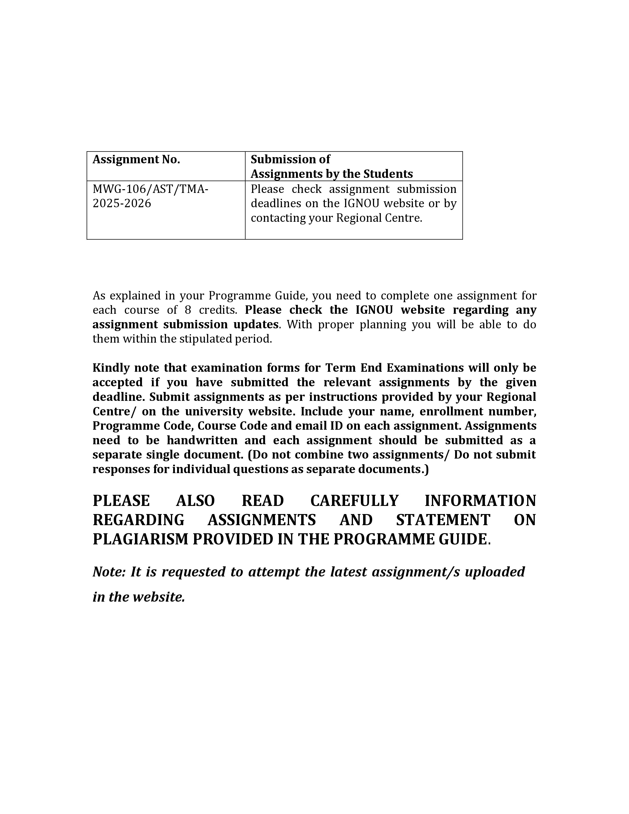 IGNOU MWG 106 Solved Assignment 2025-2026 – Gendered Nation (English) | IGNOU Students Portal