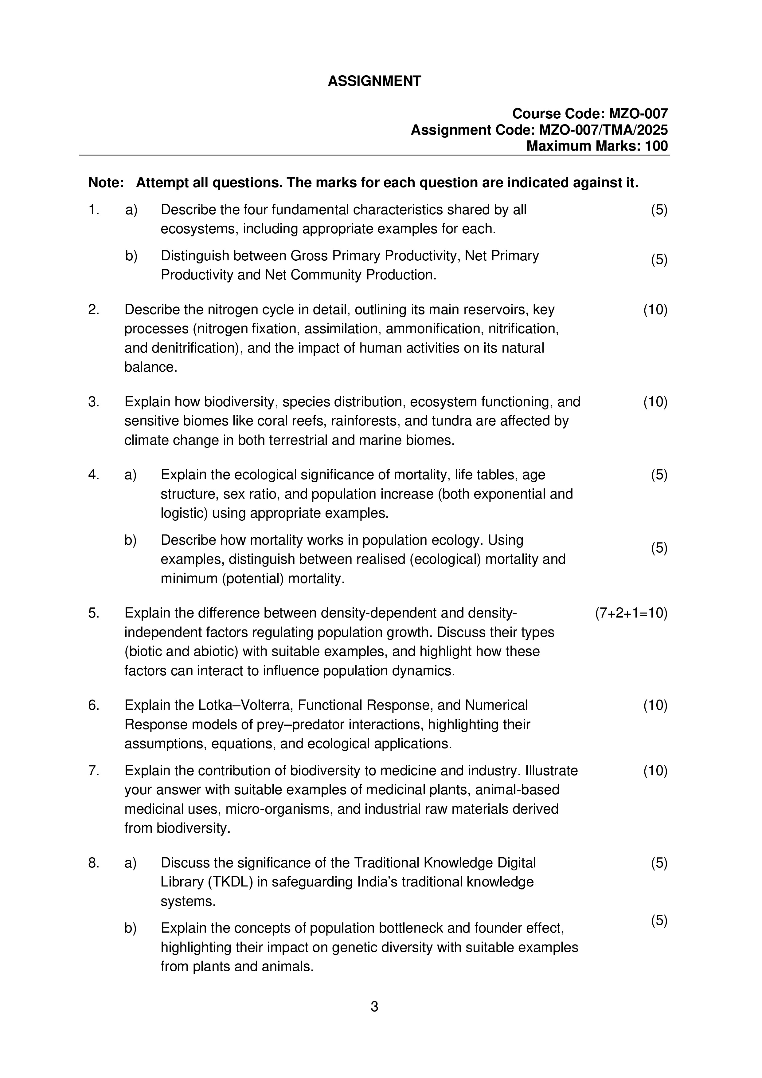IGNOU MZO 007 Solved Assignment 2025-25 – Principles of Ecology (English) | IGNOU Students Portal