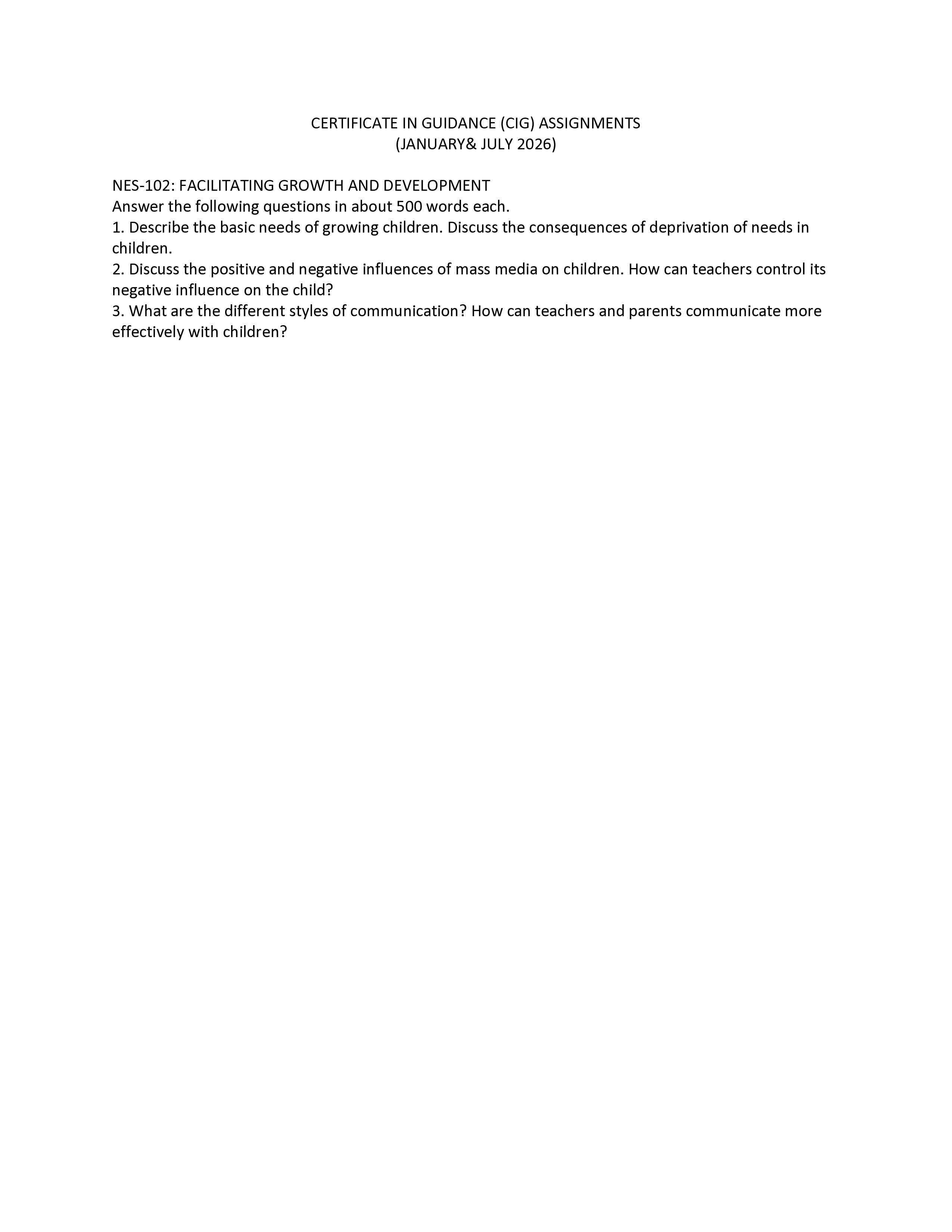IGNOU NES 102 Solved Assignment 2026-26 – Facilitating Growth and Development (English) | IGNOU Students Portal