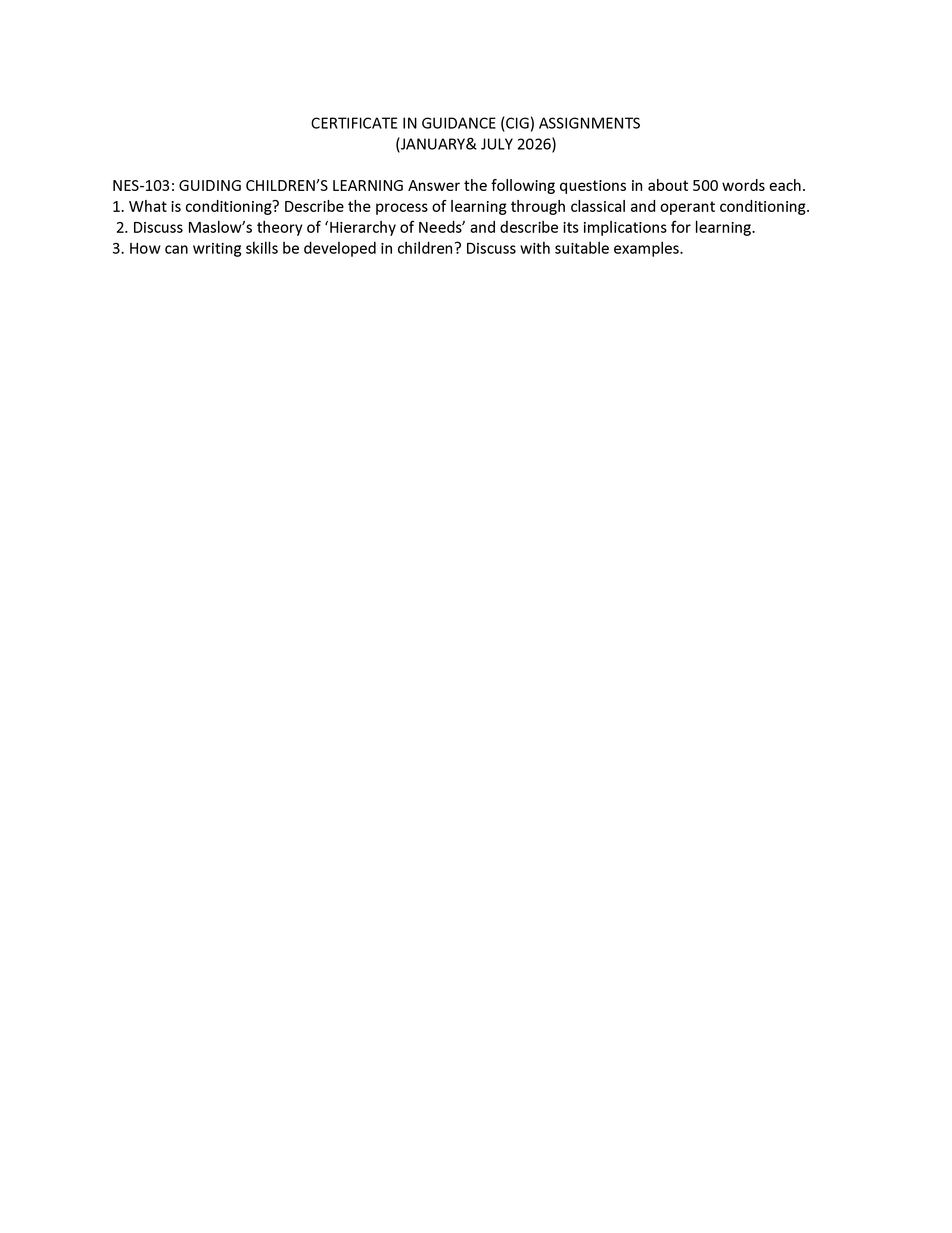 IGNOU NES 103 Solved Assignment 2026-26 – Guiding Children's Learning (English) | IGNOU Students Portal
