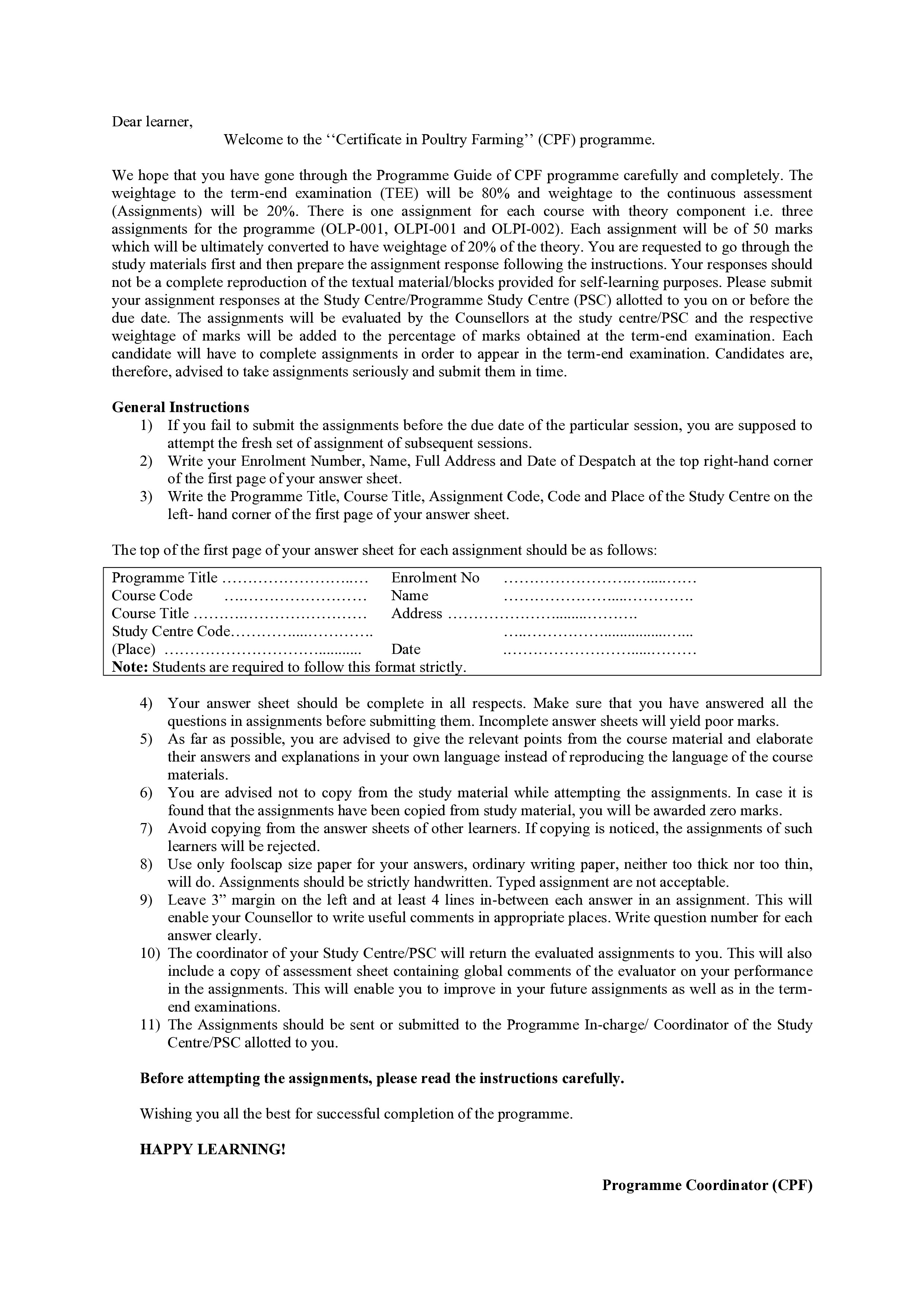 IGNOU OLPI 001 Solved Assignment 2026-26 – Poultry Housing and Management (English) | IGNOU Students Portal
